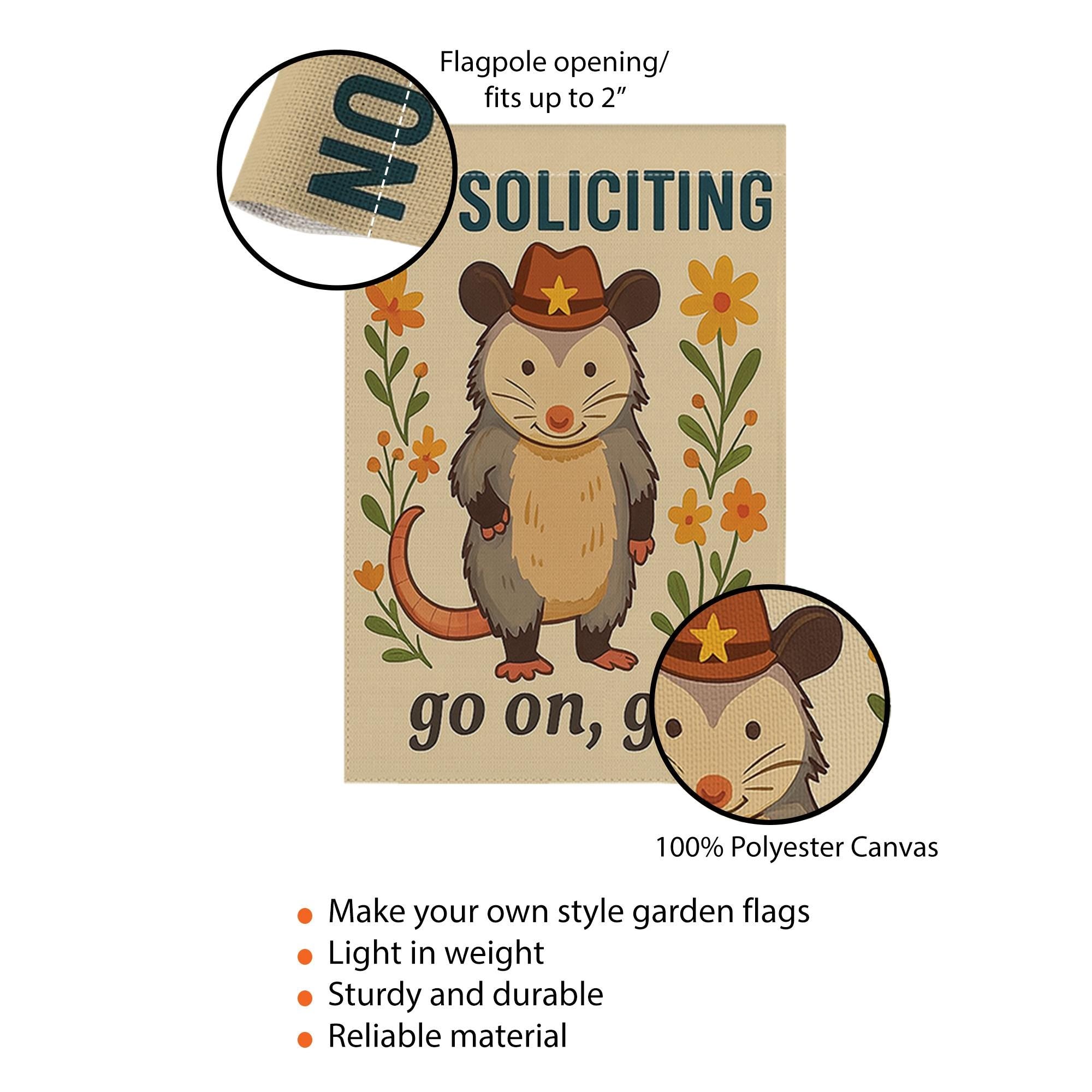 Funny No Soliciting Garden Flag, Cowboy Possum Yard Decor, Go On Git Sign, Cute Animal Porch Banner, Country Outdoor Humor Gift