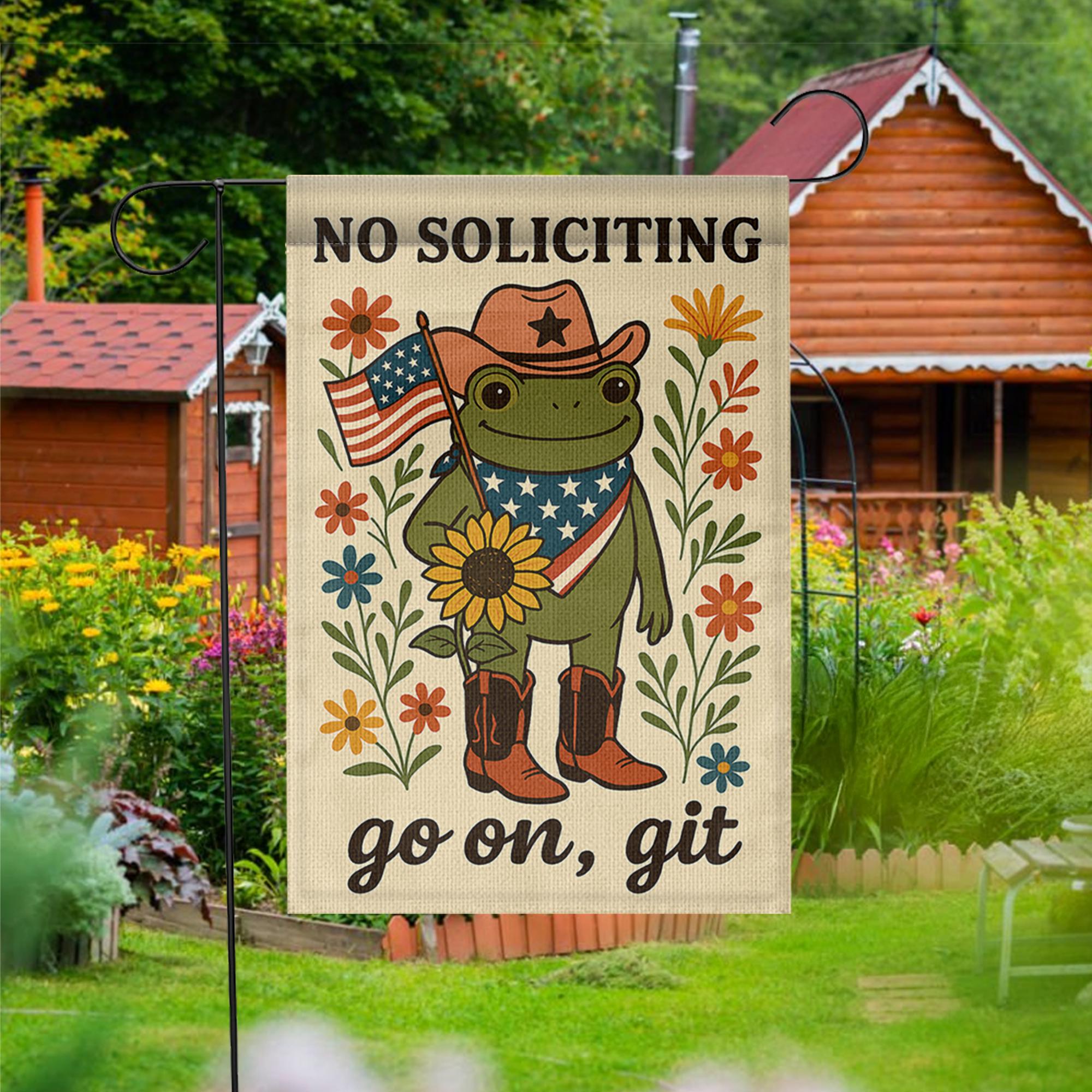 Patriotic Frog Garden Flag, No Soliciting Funny Yard Sign, Go On Git Outdoor Decor, Cowboy Frog Banner, Rustic Porch Flag Gift