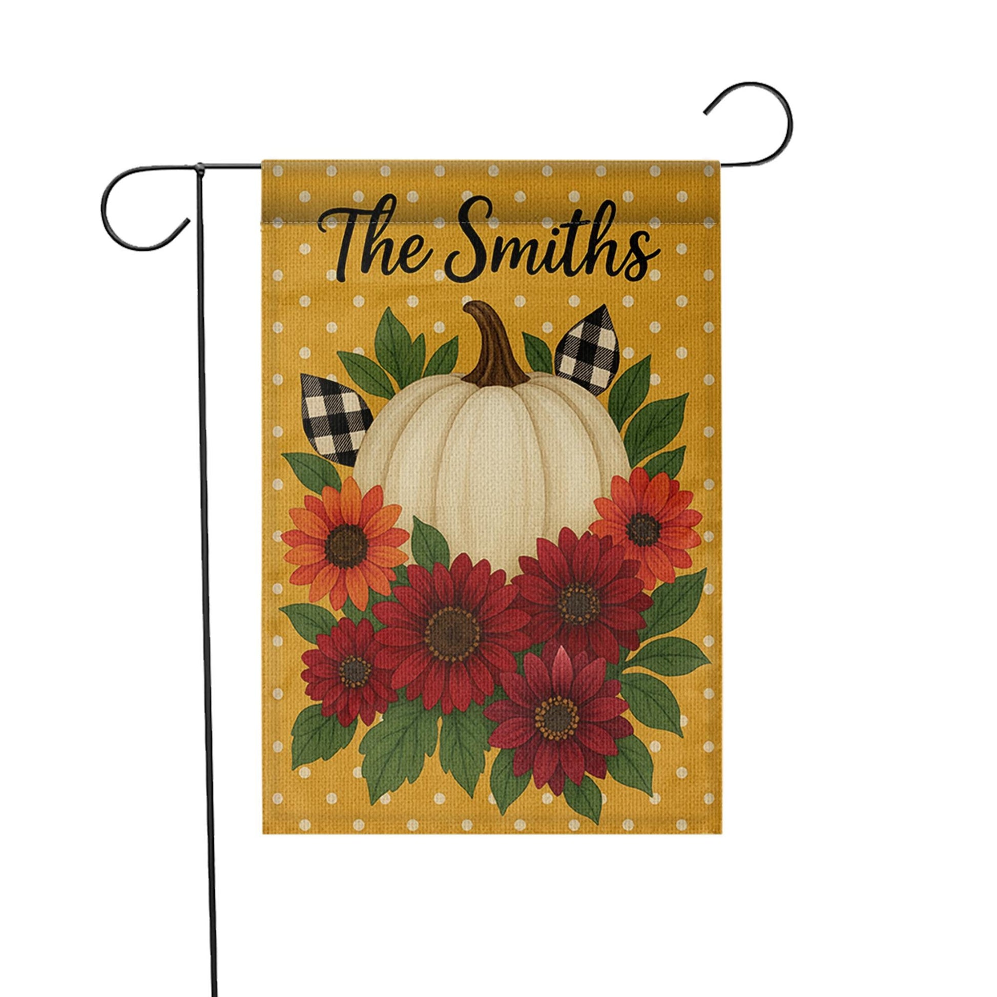 Personalized Fall Garden Flag, Pumpkin Sunflower Yard Decor, Custom Family Name Flag, Autumn Outdoor Porch Banner, Rustic Sign