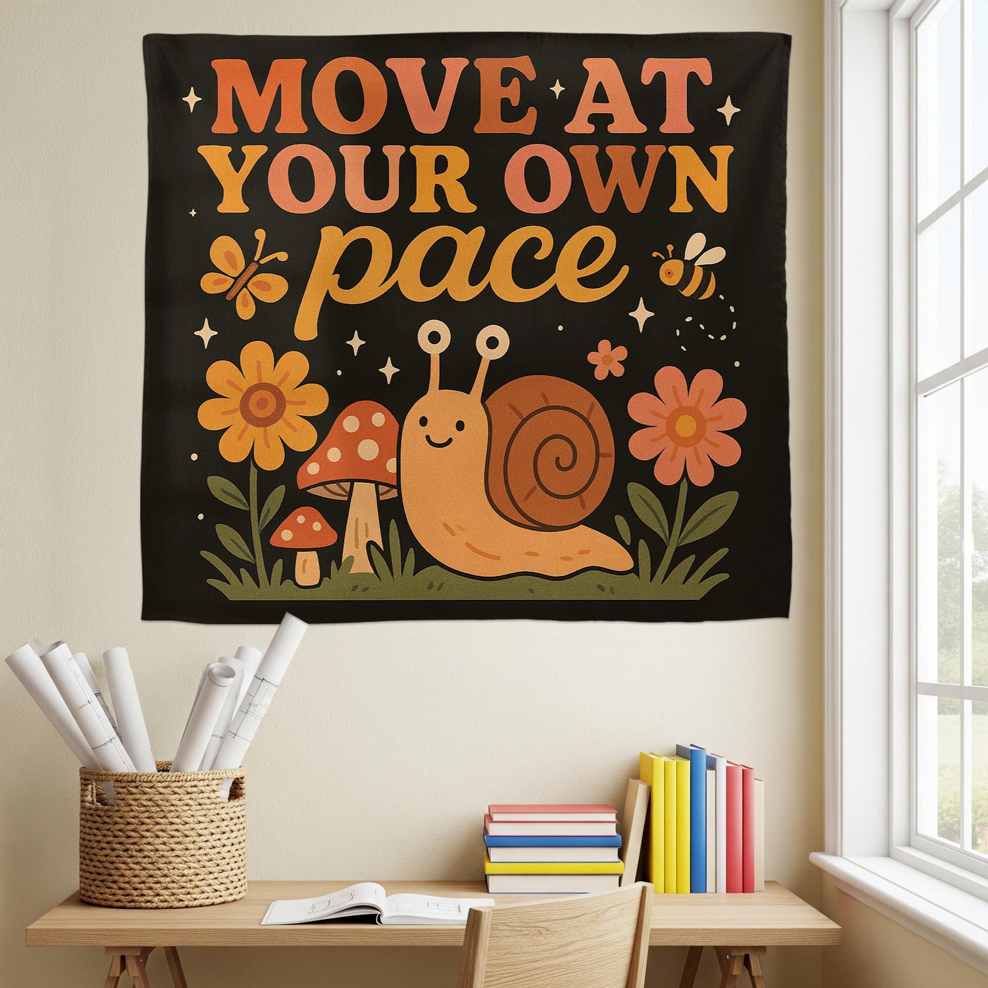 Move at Your Own Pace Tapestry, Motivational Snail Wall Art, Cute Classroom Decor, Therapy Office Banner, Positive Mental Health Sign