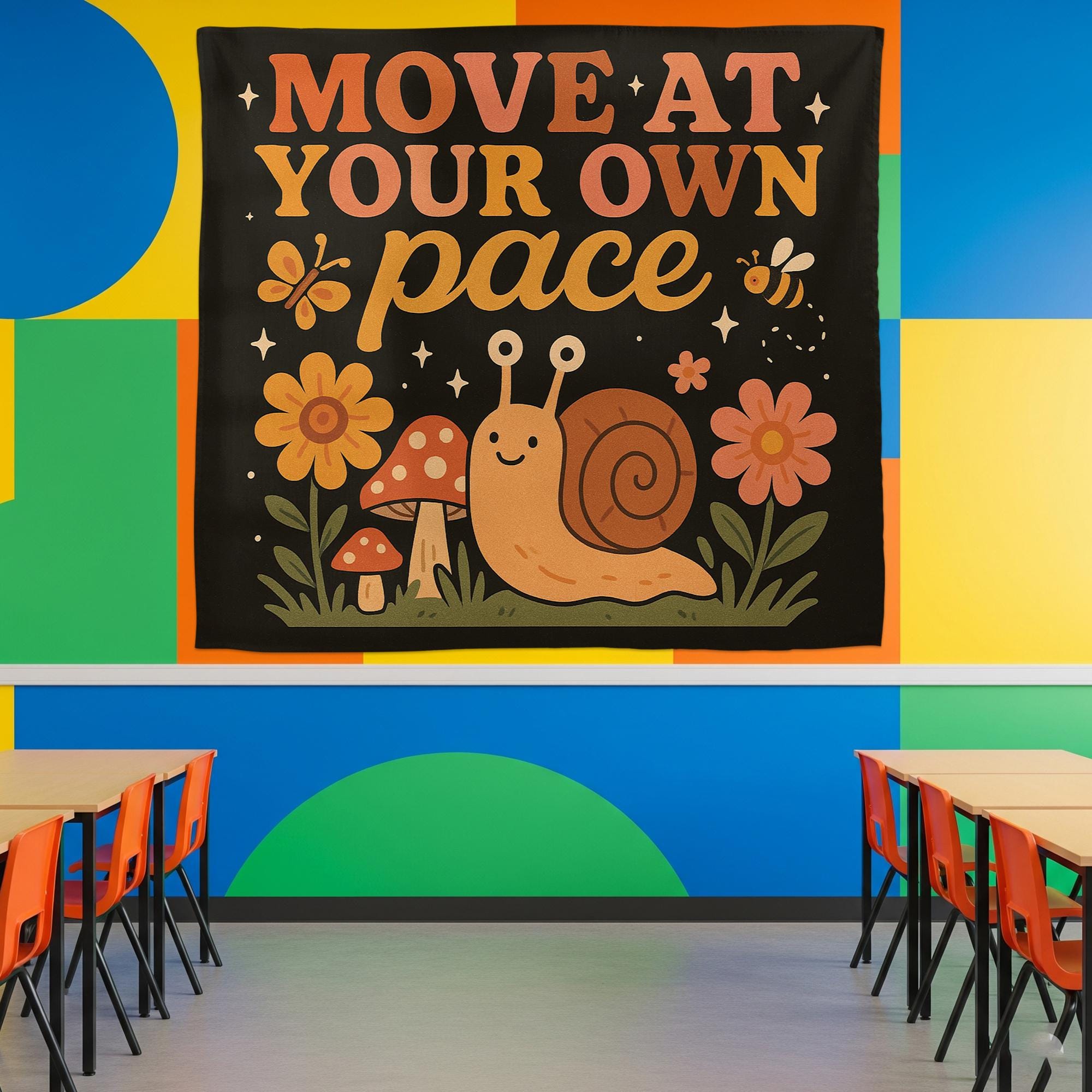 Move at Your Own Pace Tapestry, Motivational Snail Wall Art, Cute Classroom Decor, Therapy Office Banner, Positive Mental Health Sign