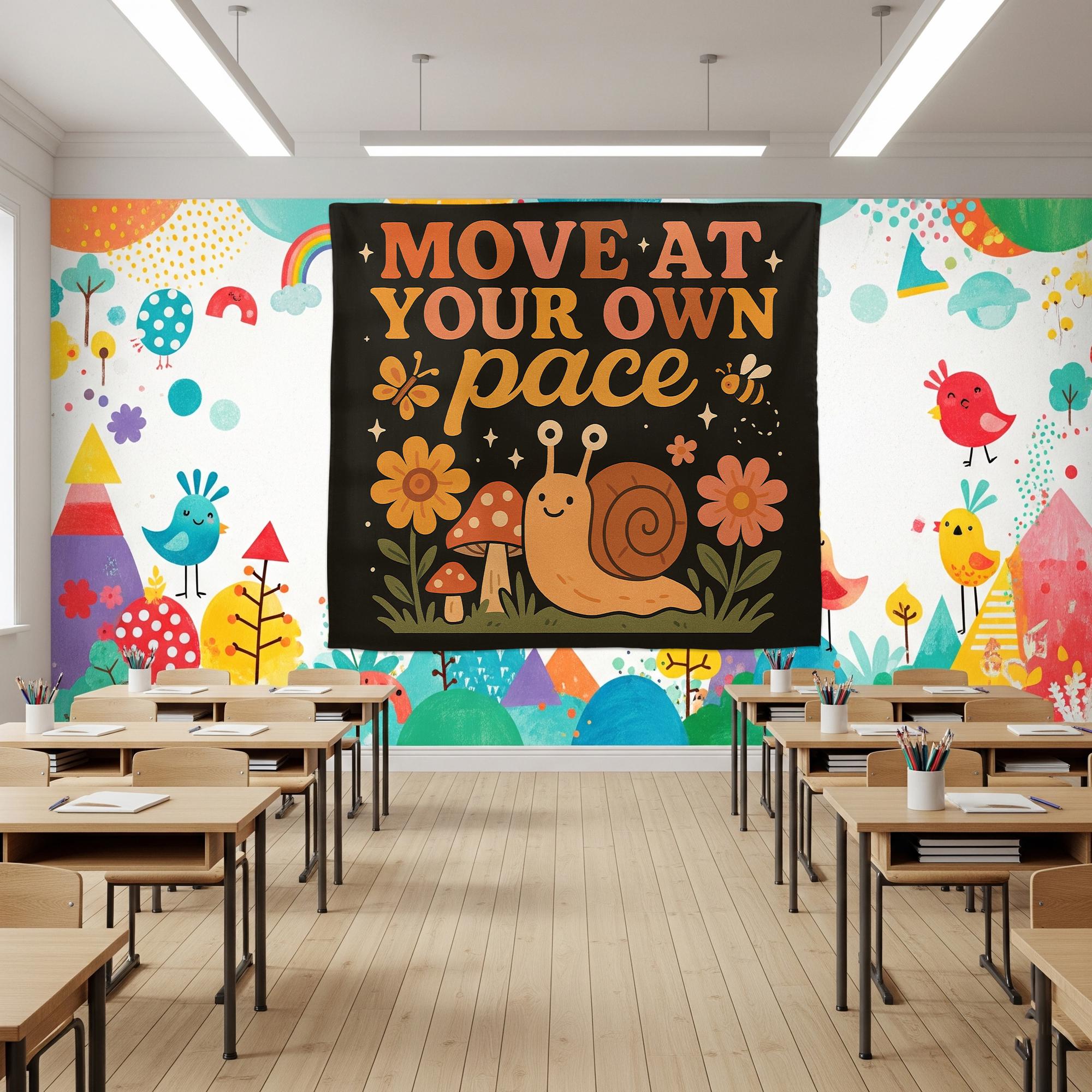 Move at Your Own Pace Tapestry, Motivational Snail Wall Art, Cute Classroom Decor, Therapy Office Banner, Positive Mental Health Sign