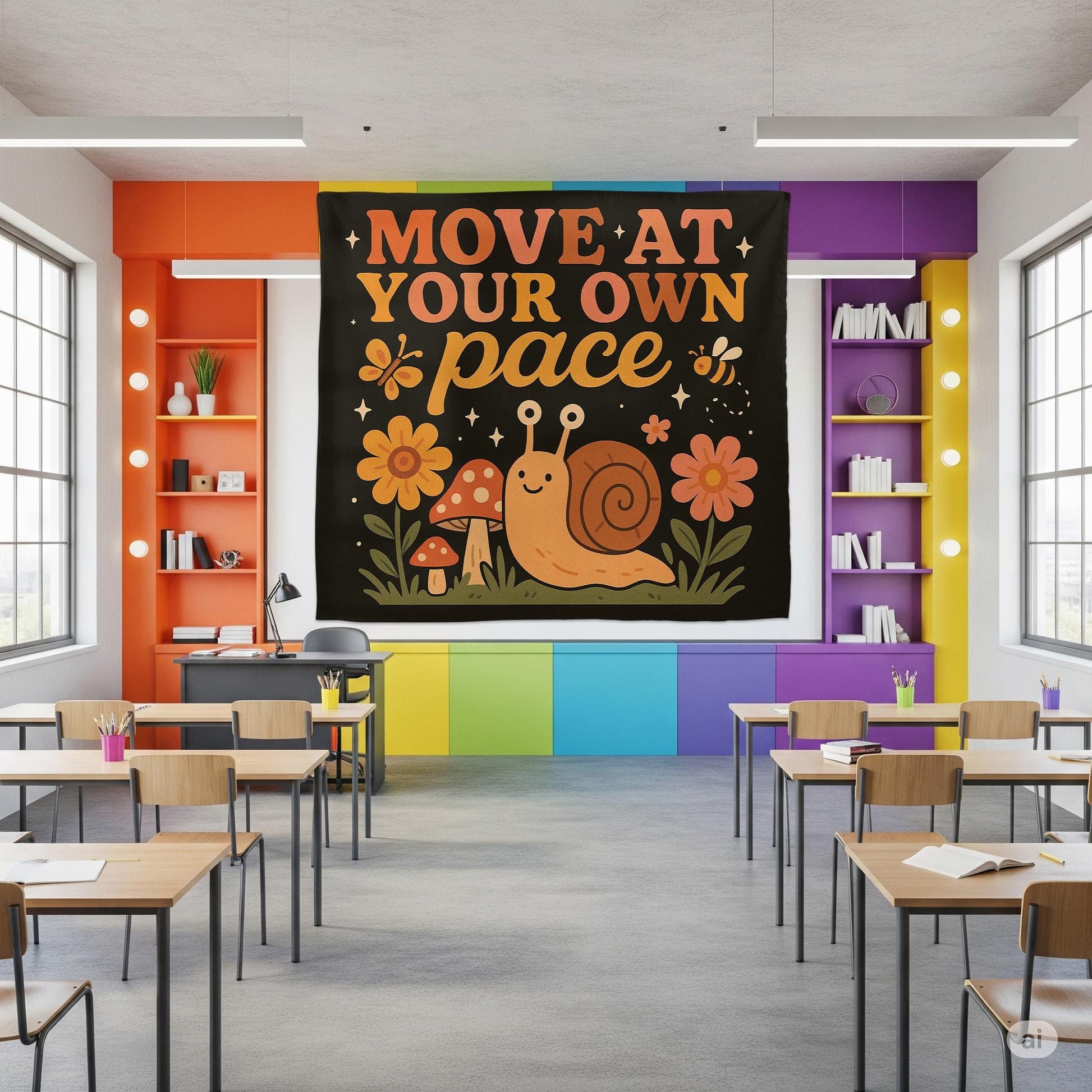 Move at Your Own Pace Tapestry, Motivational Snail Wall Art, Cute Classroom Decor, Therapy Office Banner, Positive Mental Health Sign