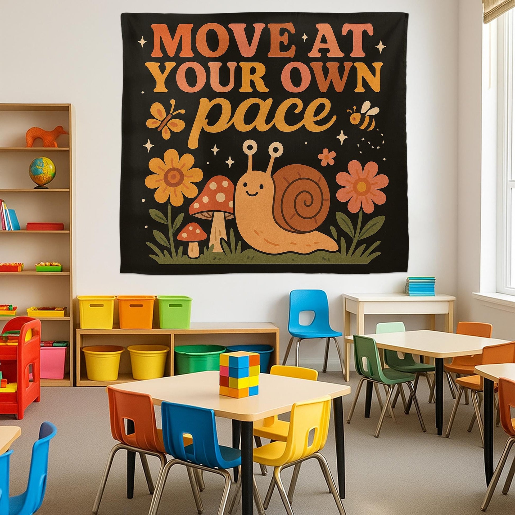 Move at Your Own Pace Tapestry, Motivational Snail Wall Art, Cute Classroom Decor, Therapy Office Banner, Positive Mental Health Sign