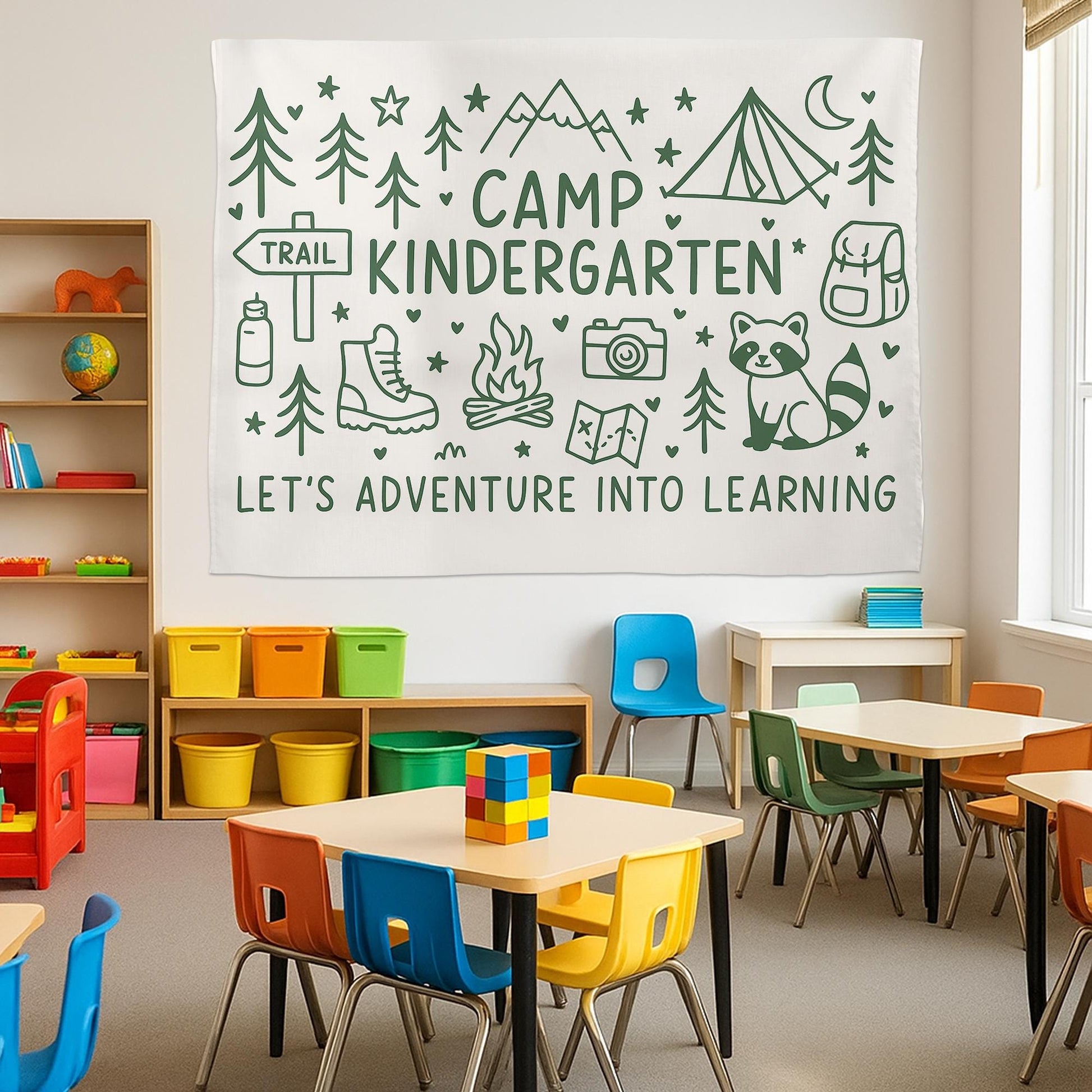 Adventure Classroom Camp Banner – Personalized Grade Tapestry for Back to School – Custom Learning Wall Decor for Teachers