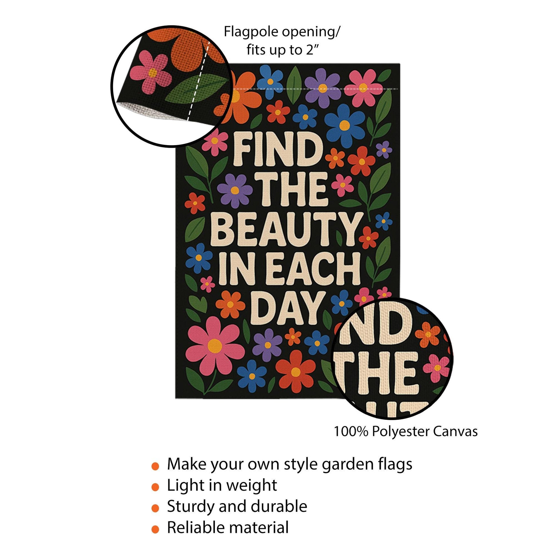Find the Beauty in Each Day Garden Flag, Inspirational Floral Yard Decor, Positive Outdoor Sign, Uplifting Porch Banner Gift