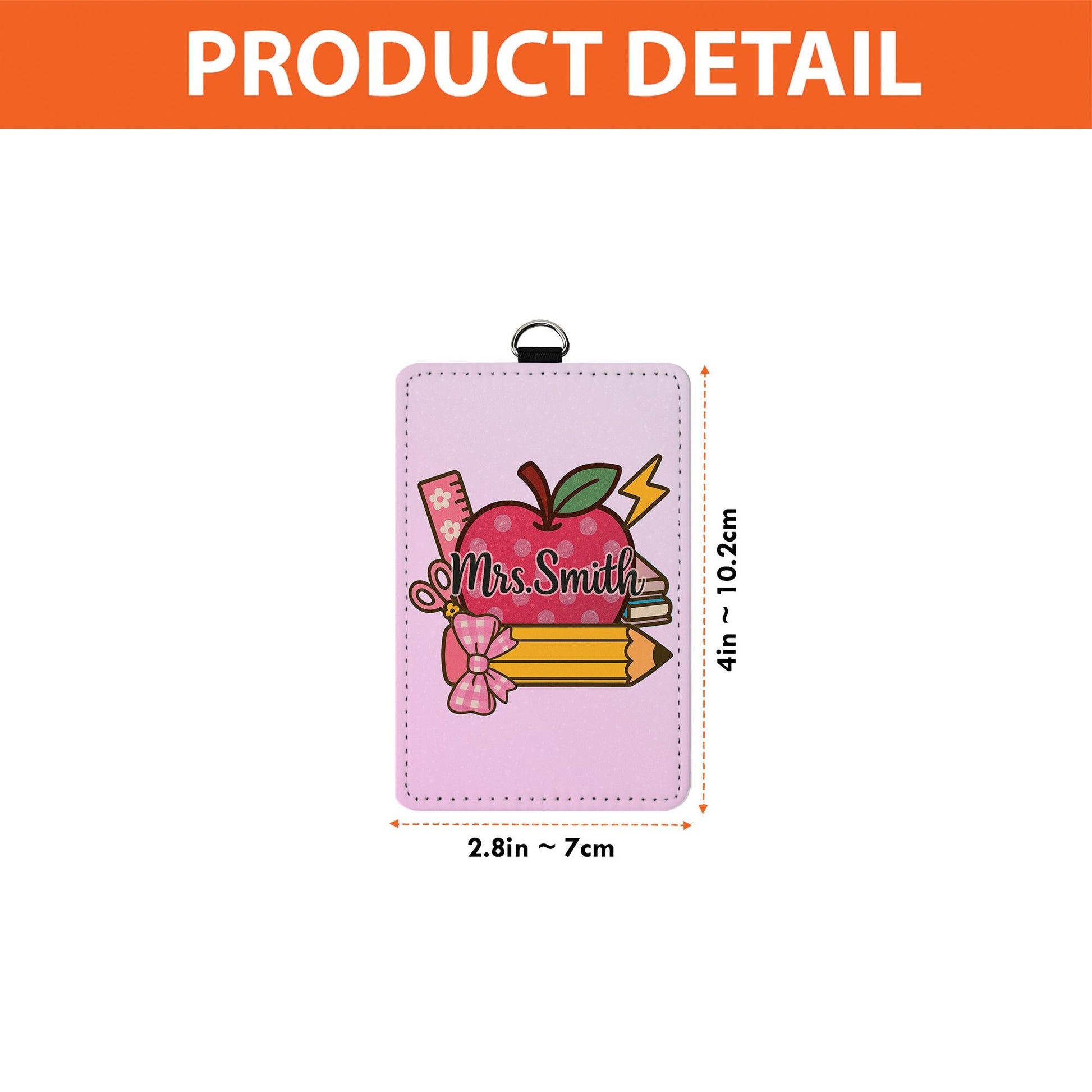 Personalized Teacher Badge Holder, Custom Pink ID Tag, Teacher Apple Design, Cute Classroom Lanyard, Back to School Gift
