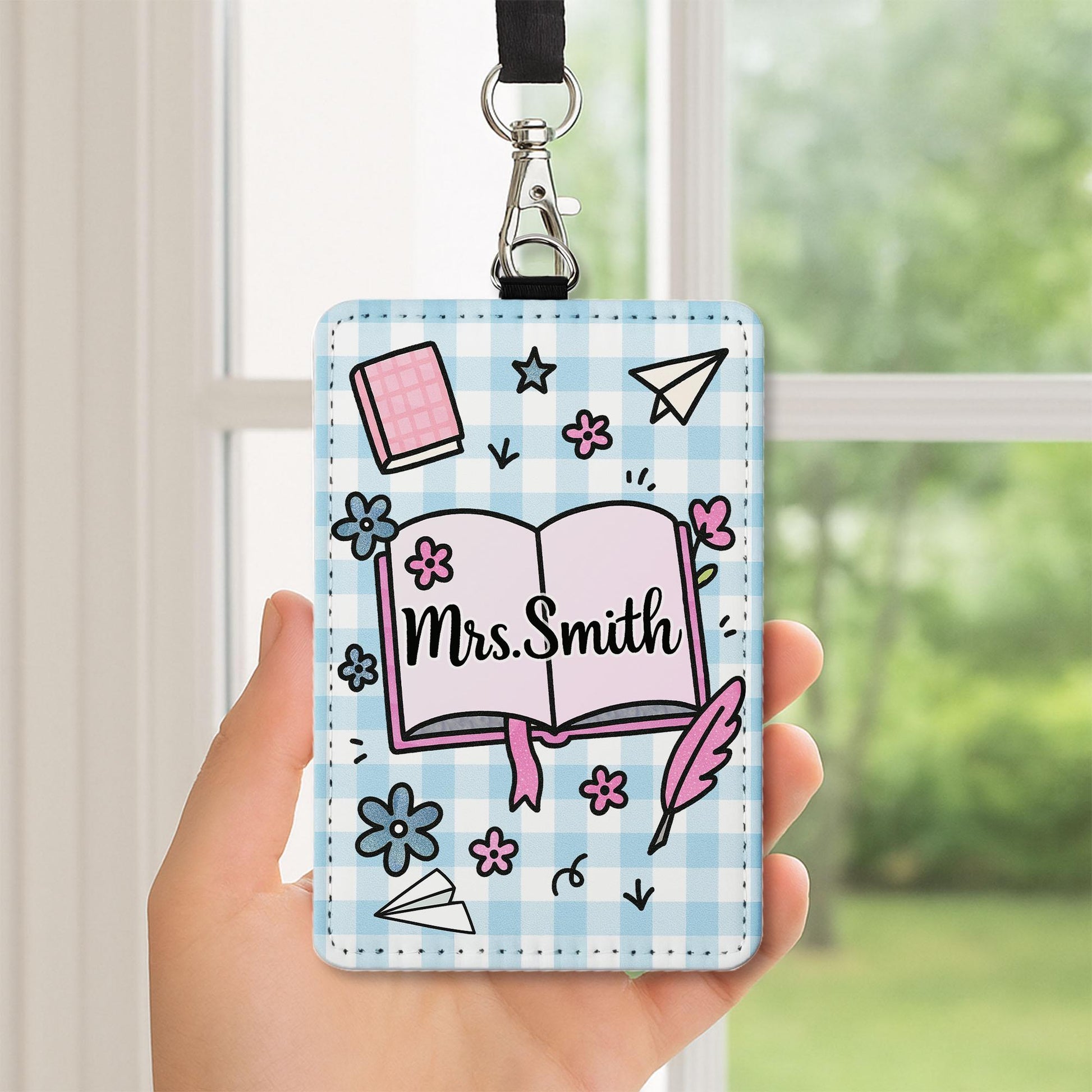 Custom Teacher Badge Holder Set, Gingham ID Tag with Name, Cute Back to School Lanyard, Classroom Accessory, Teacher Gift, Back to School