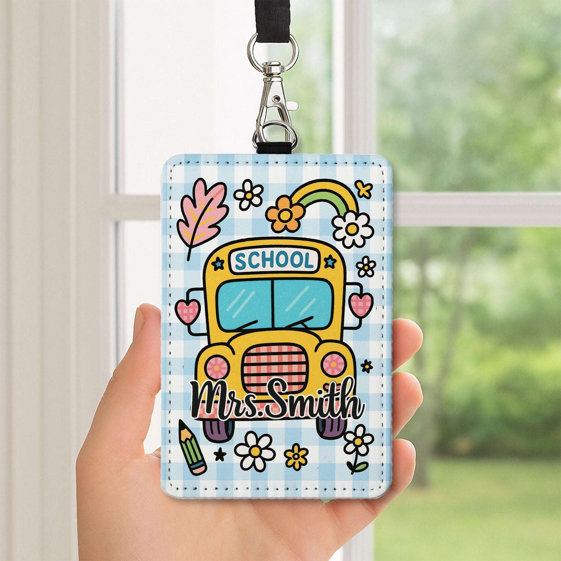Custom Teacher Badge Holder Set, Gingham ID Tag with Name, Cute Back to School Lanyard, Classroom Accessory, Teacher Gift, Back to School