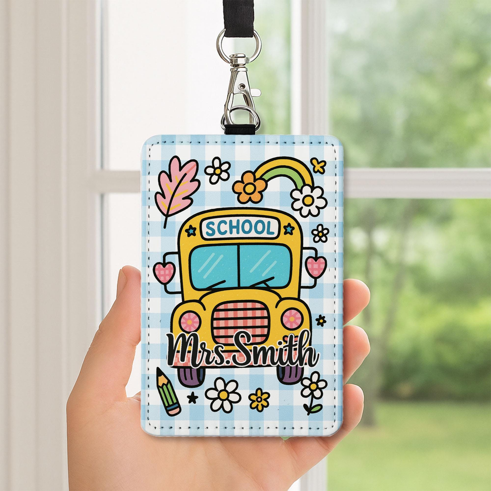 Custom Teacher Badge Holder Set, Gingham ID Tag with Name, Cute Back to School Lanyard, Classroom Accessory, Teacher Gift, Back to School