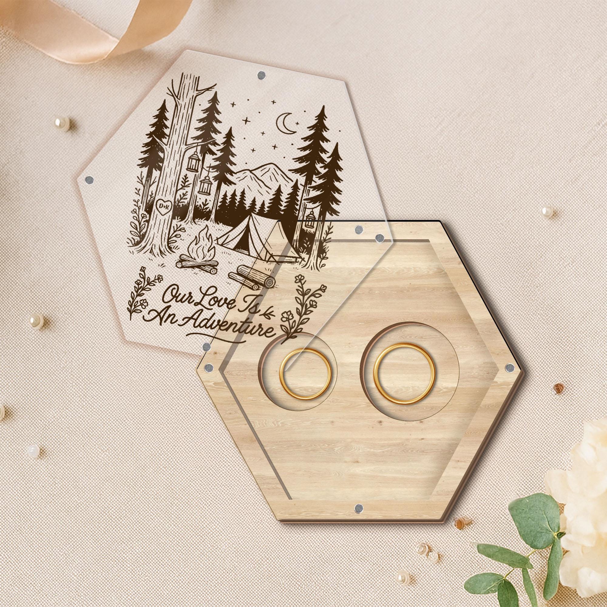 Camping Wedding Ring Box Magnetic | Custom Engraved Ring Holder | Adventure Wedding Keepsake | Boho Forest Ring Bearer Box | Rustic Displays