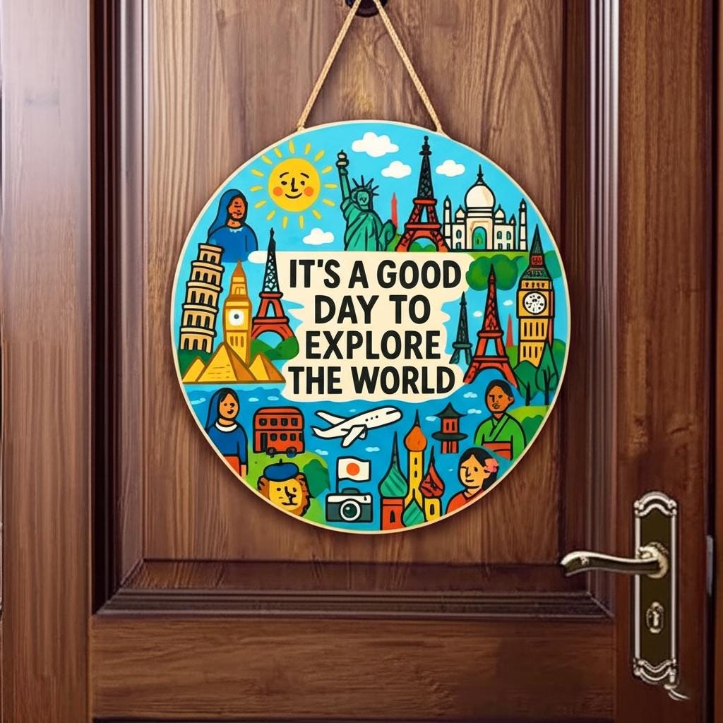 Travel Quote Wooden Sign, Explore the World Door Hanger, Adventure Lover Wall Decor, Wanderlust Room Sign, Globe Trotter Gift