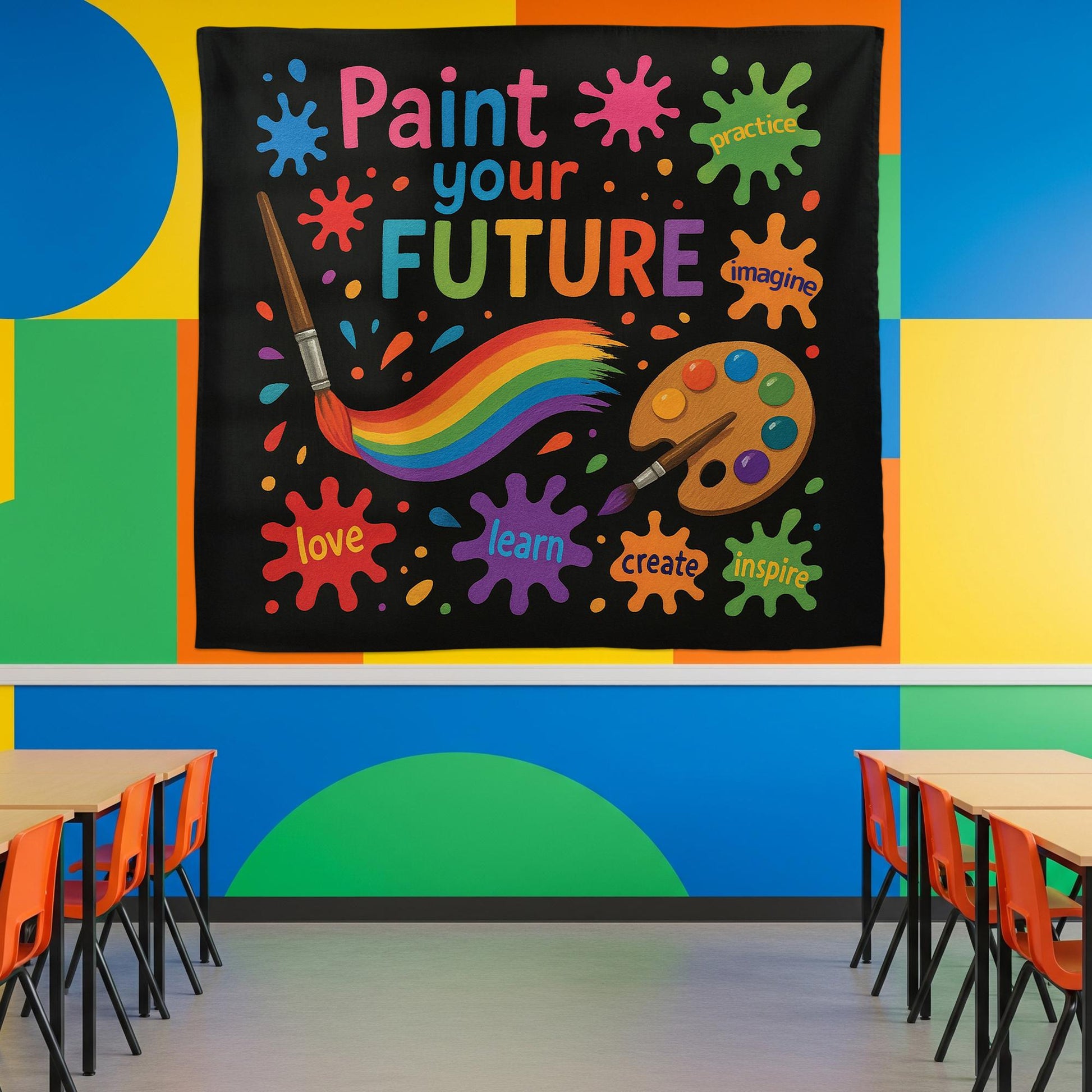 Paint Your Future Tapestry, Art Classroom Wall Decor, Inspirational Teacher Banner, Creative Kids Room Sign, Colorful Learning Poster