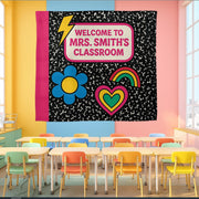 Welcome to Classroom Tapestry, Groovy Teacher Wall Decor, Back to School Banner, Personalized Teacher Sign, Colorful Classroom Art