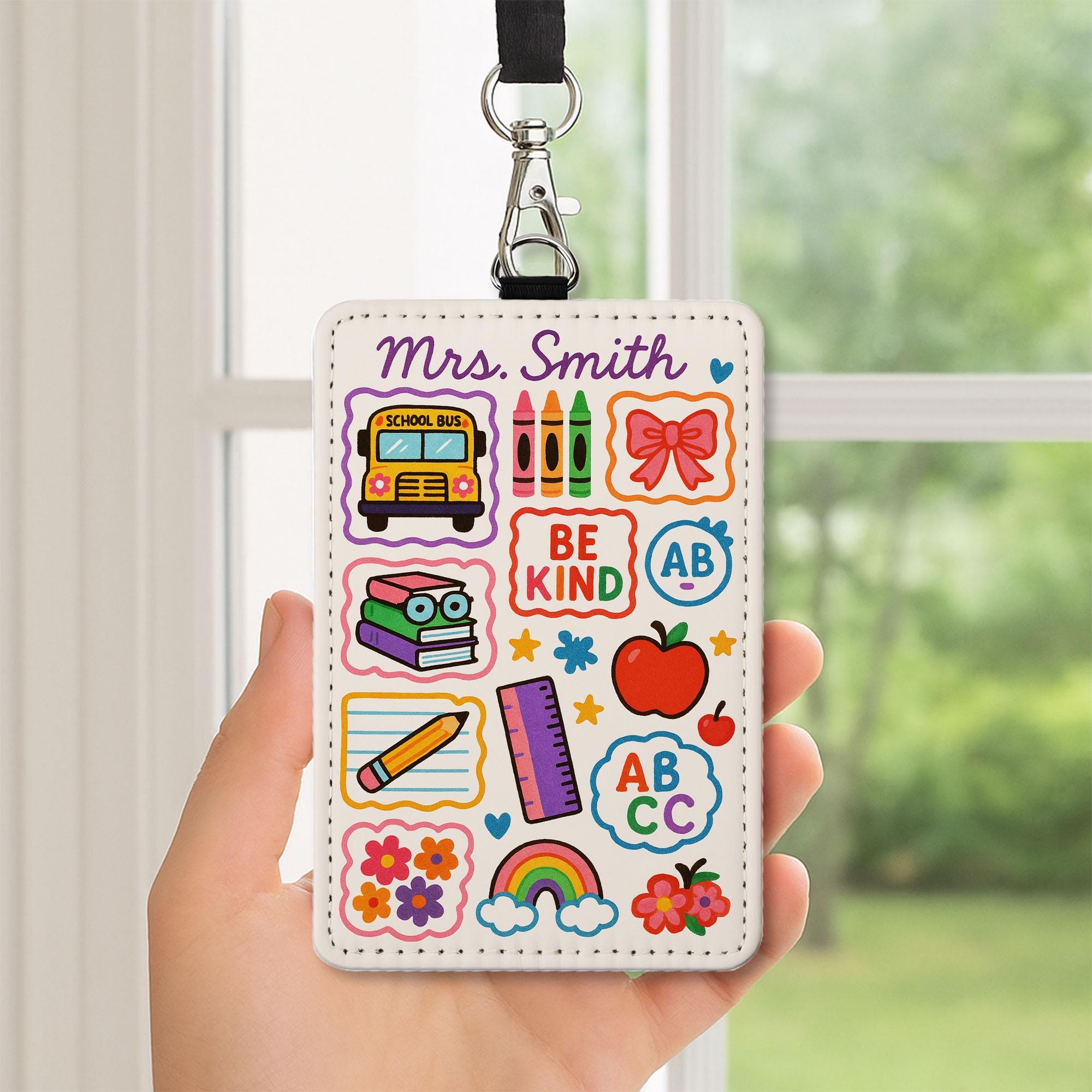 Teacher Badge Holder, Cute School Icons ID Tag, Be Kind Teacher Lanyard, Personalized Teacher Gift, Colorful Classroom Accessory