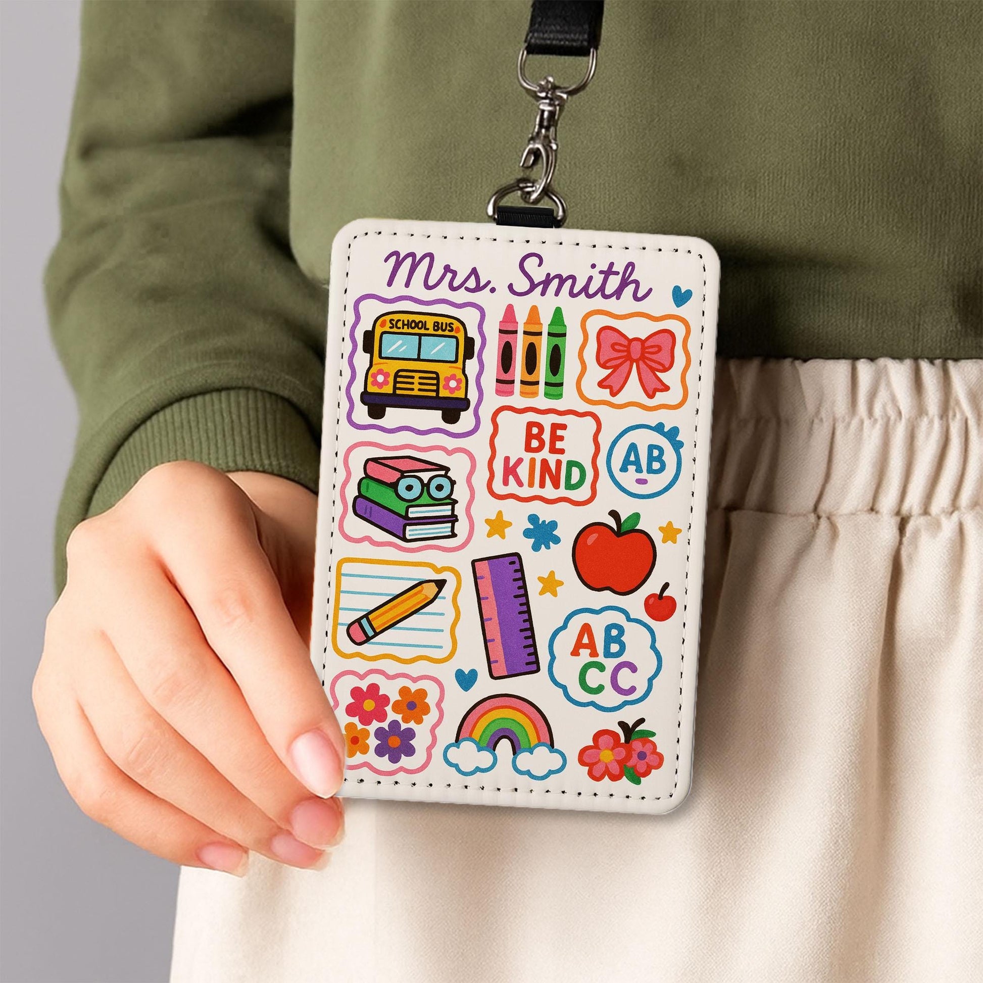 Teacher Badge Holder, Cute School Icons ID Tag, Be Kind Teacher Lanyard, Personalized Teacher Gift, Colorful Classroom Accessory