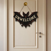 Unwelcome Bat Door Sign – Funny Gothic Wooden Halloween Wall Decor – Spooky Bat Plaque for Front Door or Room