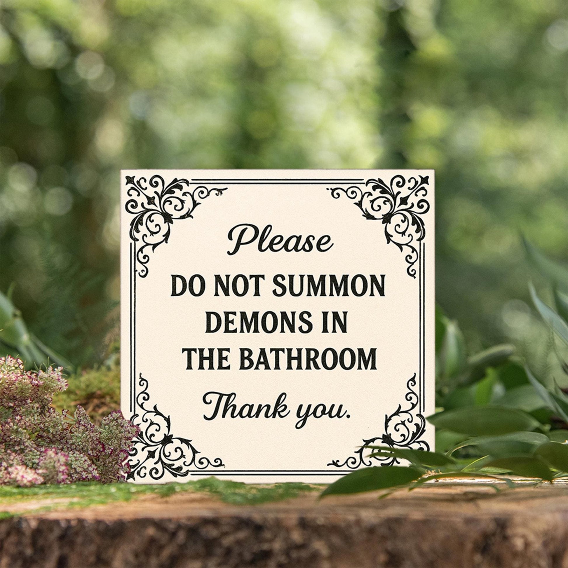 Funny Bathroom Wooden Block Sign – Gothic Bathroom Decor – quirky restroom Sign – Occult Humor Shelf Decor
