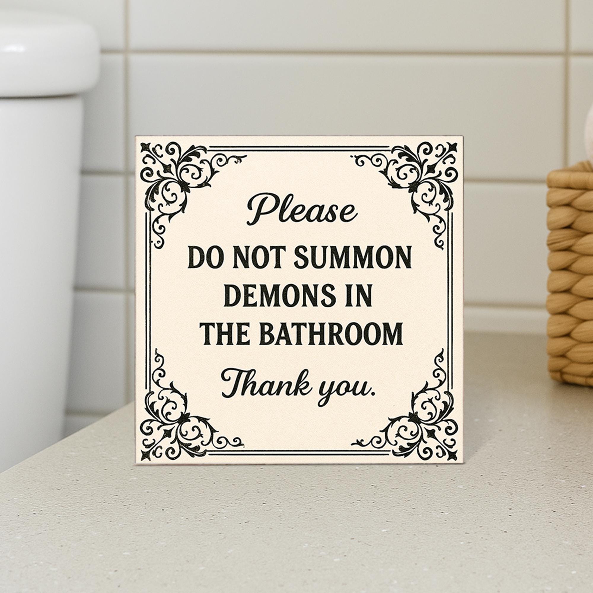 Funny Bathroom Wooden Block Sign – Gothic Bathroom Decor – quirky restroom Sign – Occult Humor Shelf Decor