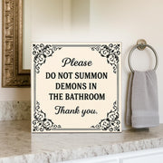 Funny Bathroom Wooden Block Sign – Gothic Bathroom Decor – quirky restroom Sign – Occult Humor Shelf Decor