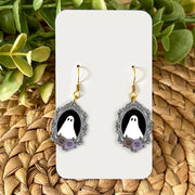 Gothic Ghost Earrings with Purple Roses – Halloween Spooky Cute Dangle Earrings – Witchy Ghost Jewelry for Her, Halloween Gift, Witchcore
