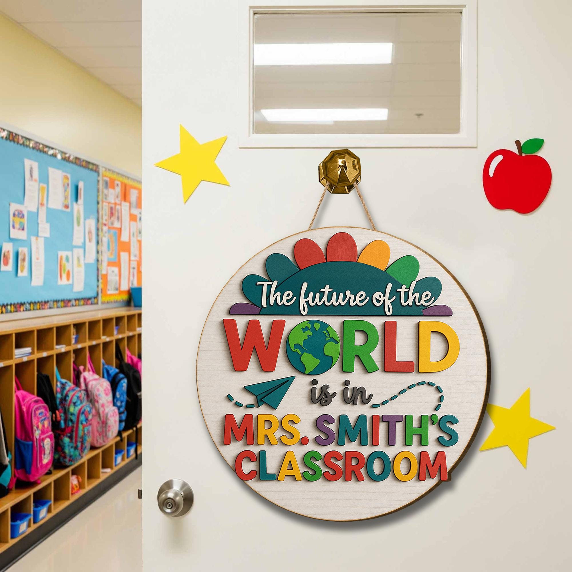 Future of the World Classroom Sign, 3D Teacher Door Hanger, Colorful School Decor, Back to School Gift, Inspirational Wooden Plaque
