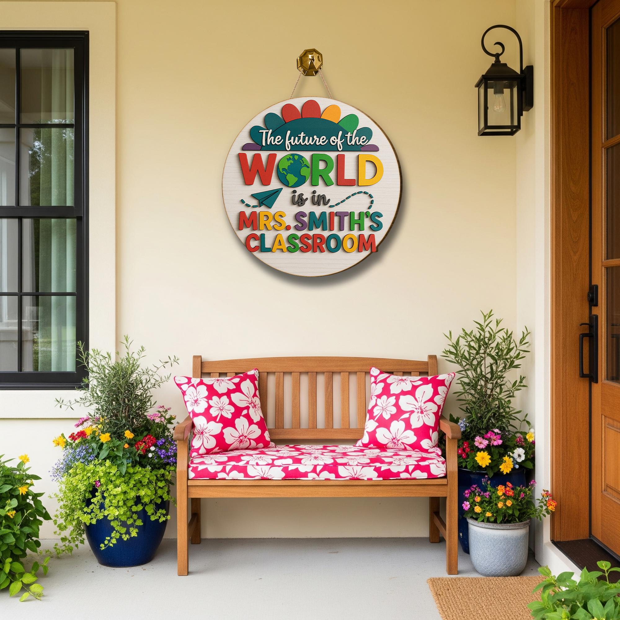 Future of the World Classroom Sign, 3D Teacher Door Hanger, Colorful School Decor, Back to School Gift, Inspirational Wooden Plaque