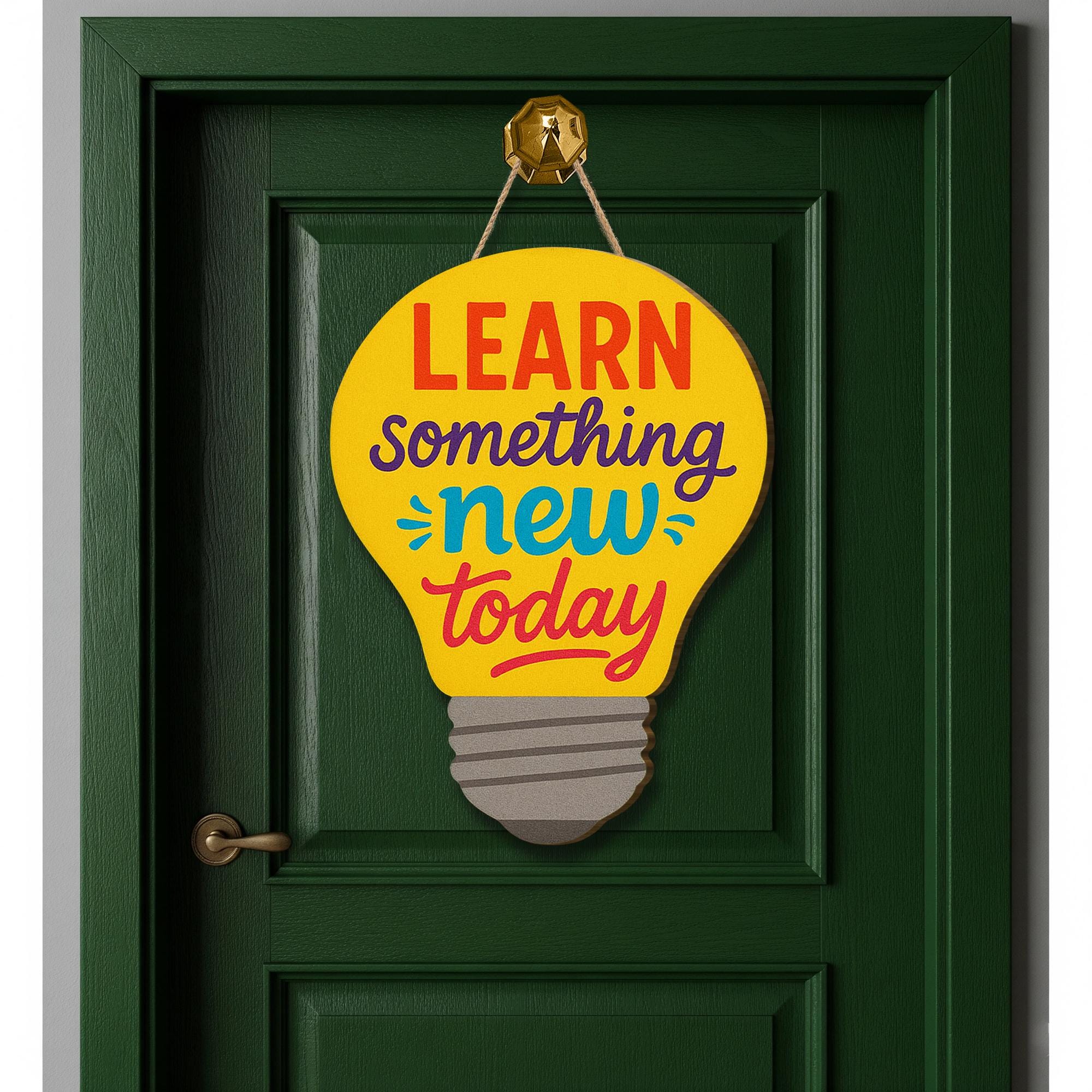Learn Something New Today Sign, Light Bulb Classroom Decor, Inspirational Teacher Sign, Wooden School Wall Art, Motivational Gift