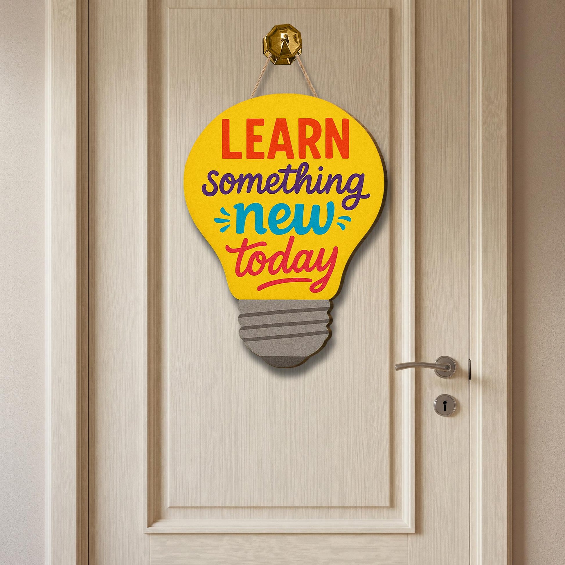 Learn Something New Today Sign, Light Bulb Classroom Decor, Inspirational Teacher Sign, Wooden School Wall Art, Motivational Gift