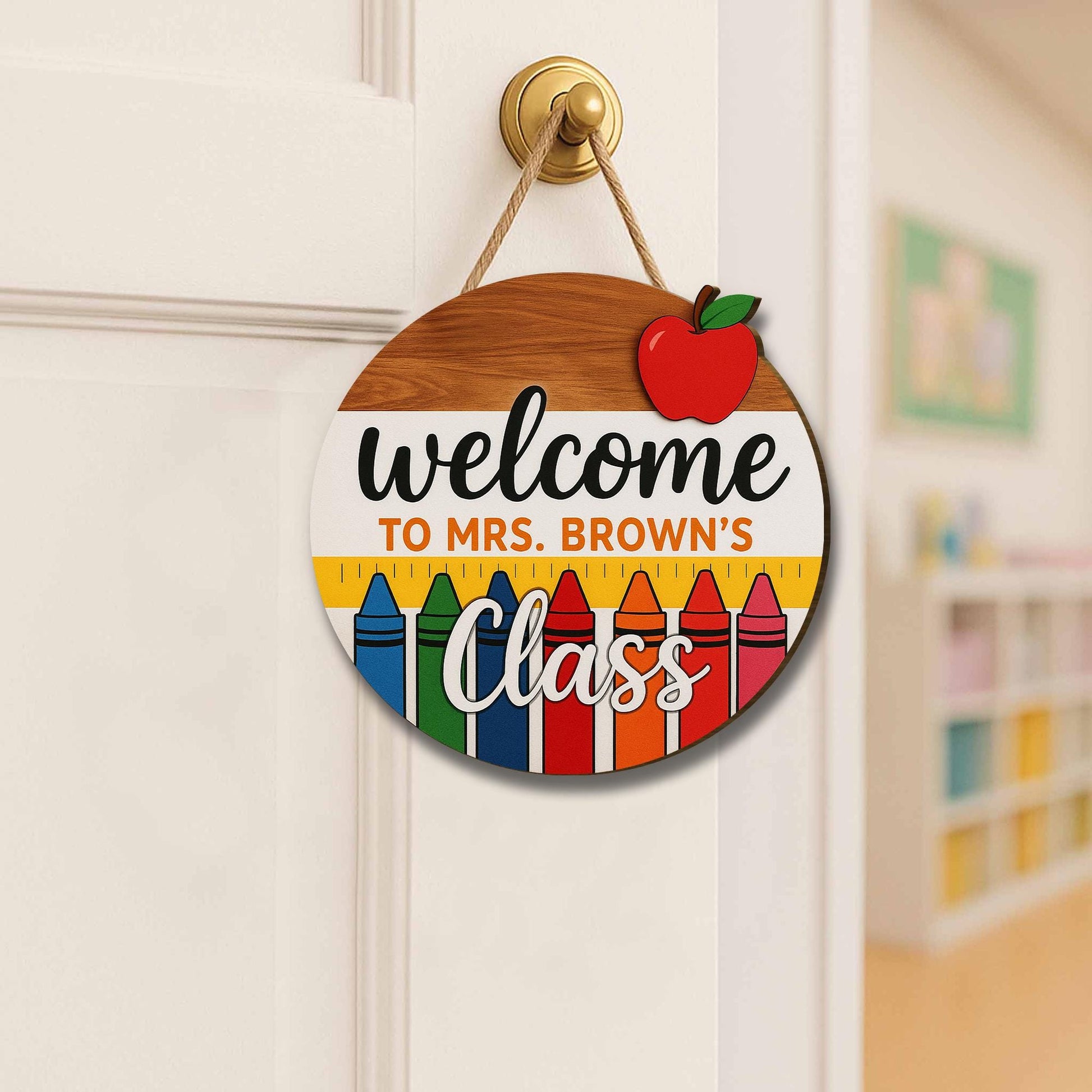 Welcome to Class Sign, 3D Teacher Door Hanger, Crayon Classroom Decor, Custom Name Wooden Sign, Back to School Teacher Gift