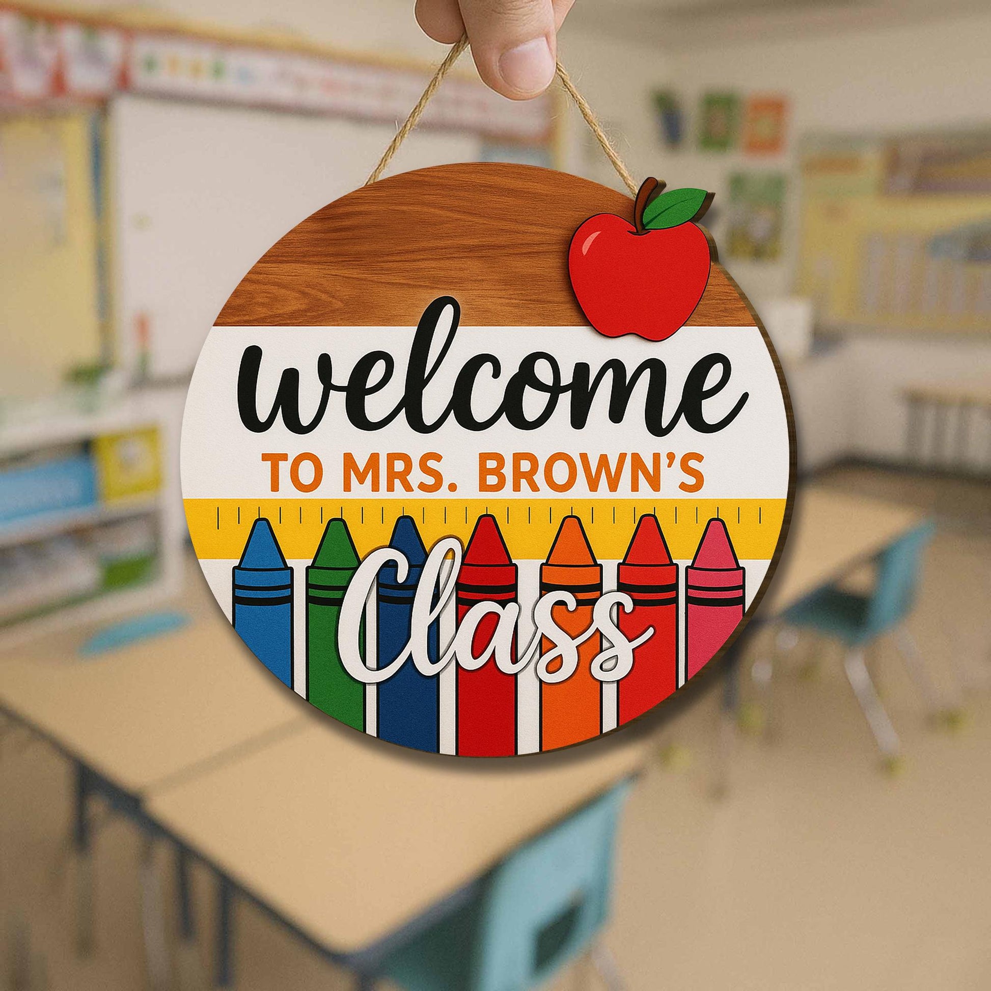Welcome to Class Sign, 3D Teacher Door Hanger, Crayon Classroom Decor, Custom Name Wooden Sign, Back to School Teacher Gift