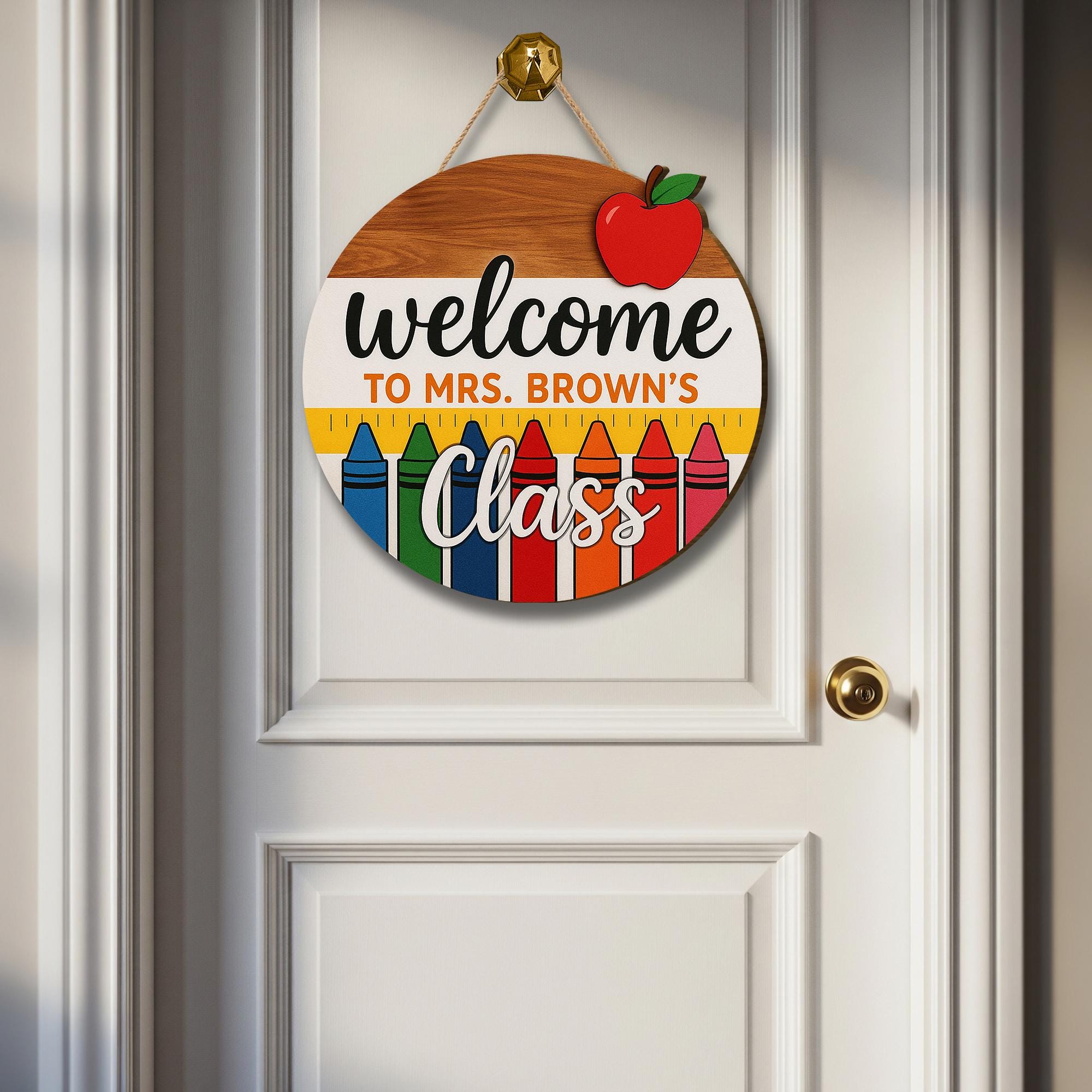 Welcome to Class Sign, 3D Teacher Door Hanger, Crayon Classroom Decor, Custom Name Wooden Sign, Back to School Teacher Gift