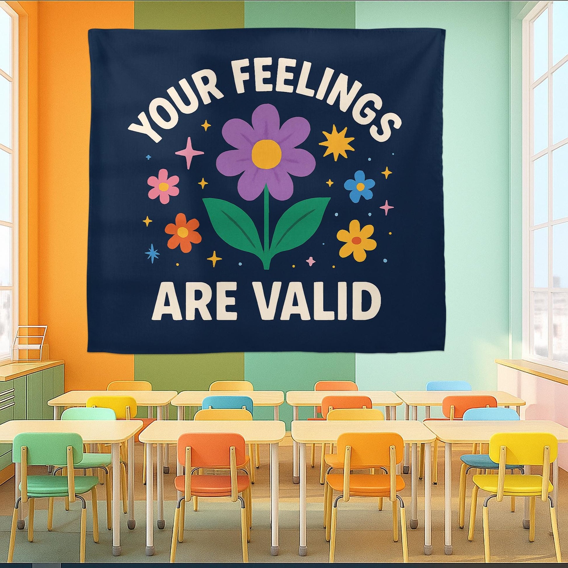 Your Feelings Are Valid Tapestry, Mental Health Wall Decor, Positive Affirmation Banner, Therapy Office Art, Motivational Room Sign