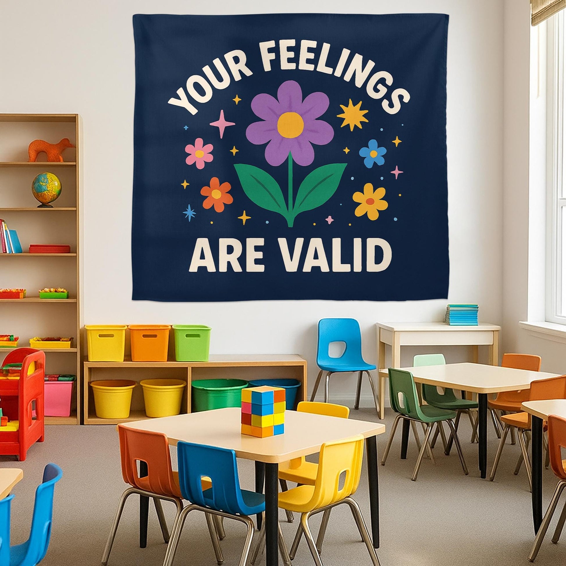 Your Feelings Are Valid Tapestry, Mental Health Wall Decor, Positive Affirmation Banner, Therapy Office Art, Motivational Room Sign