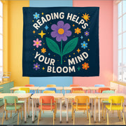 Reading Helps Your Mind Bloom Tapestry, Classroom Reading Wall Decor, Library Motivation Banner, Floral Literacy Poster for Kids