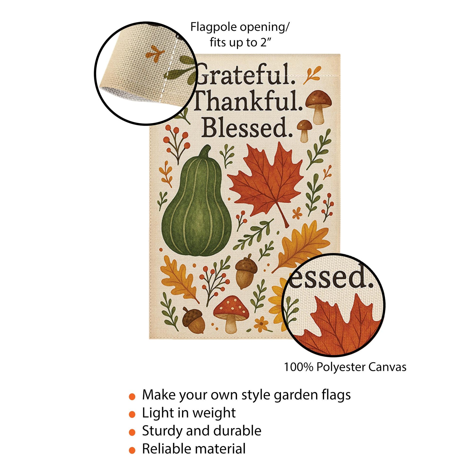 Grateful Thankful Blessed Garden Flag, Fall Yard Decor, Autumn Outdoor Sign, Thanksgiving Porch Flag, Rustic Seasonal Banner