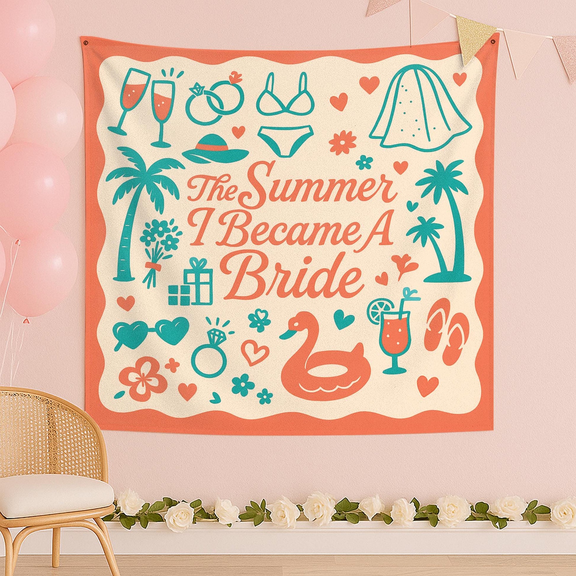The Summer I Became a Bride Tapestry, Bachelorette Party Banner, Bride to Be Wall Decor, Bridal Shower Gift, Wedding Celebration