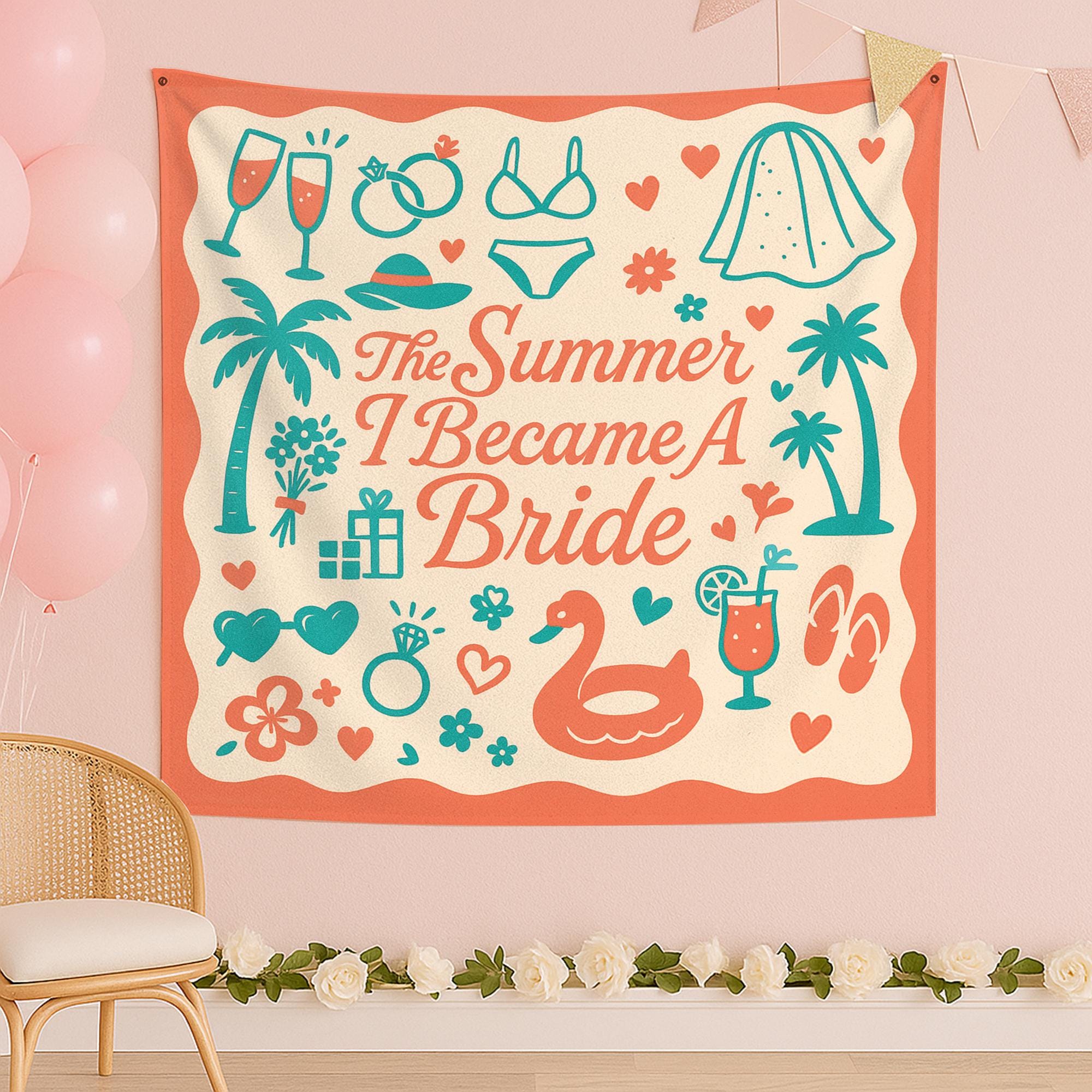 The Summer I Became a Bride Tapestry, Bachelorette Party Banner, Bride to Be Wall Decor, Bridal Shower Gift, Wedding Celebration