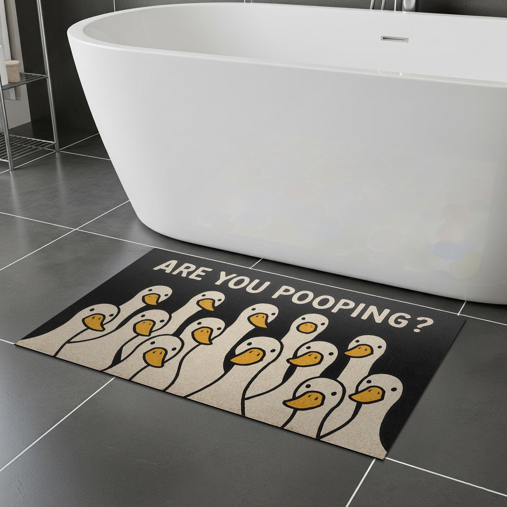 Funny Silly Goose Bath Mat, Funny Are You Pooping Rug, Duck Bathroom Decor, Humorous Toilet Mat, Cute Animal Floor Rug for Gift