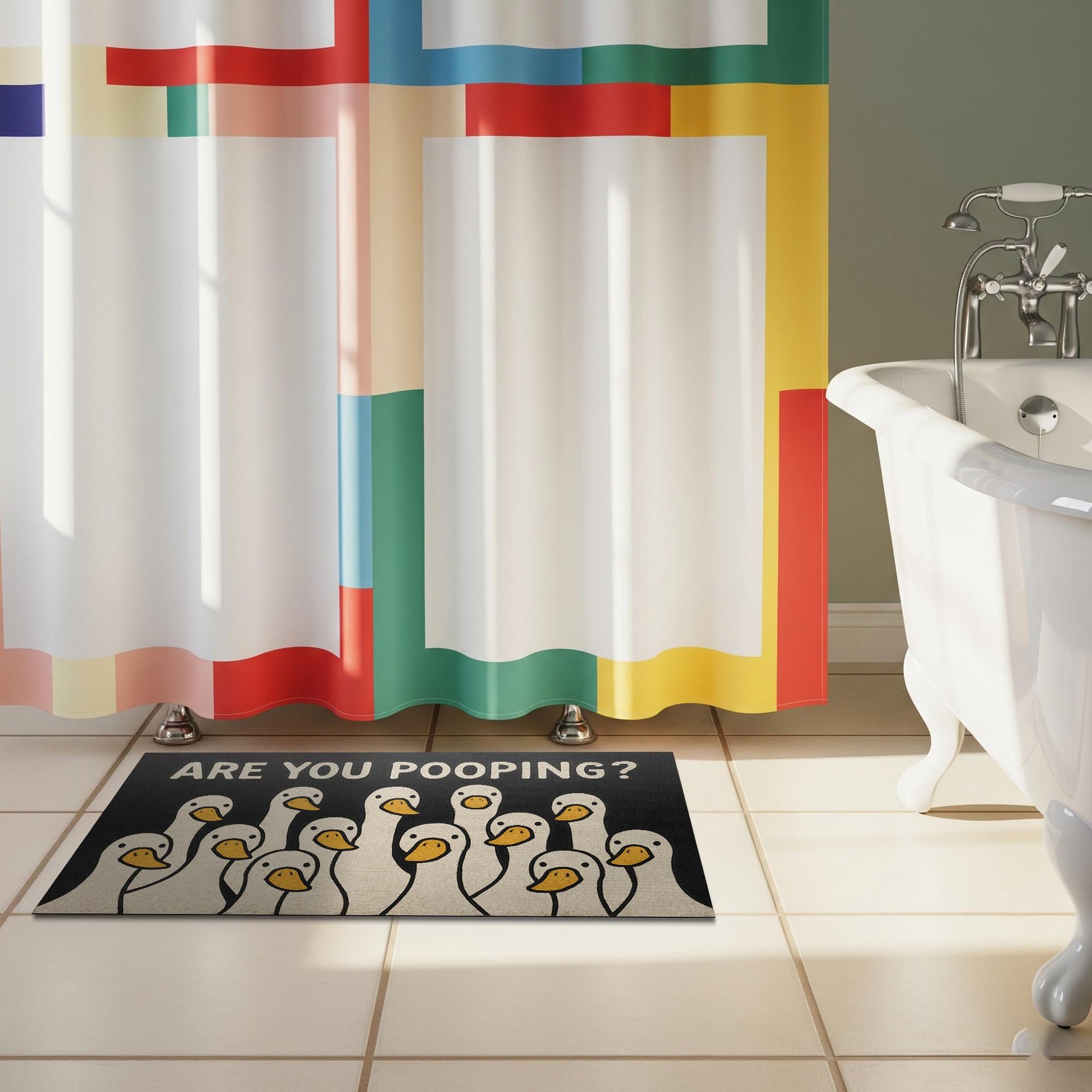 Funny Silly Goose Bath Mat, Funny Are You Pooping Rug, Duck Bathroom Decor, Humorous Toilet Mat, Cute Animal Floor Rug for Gift