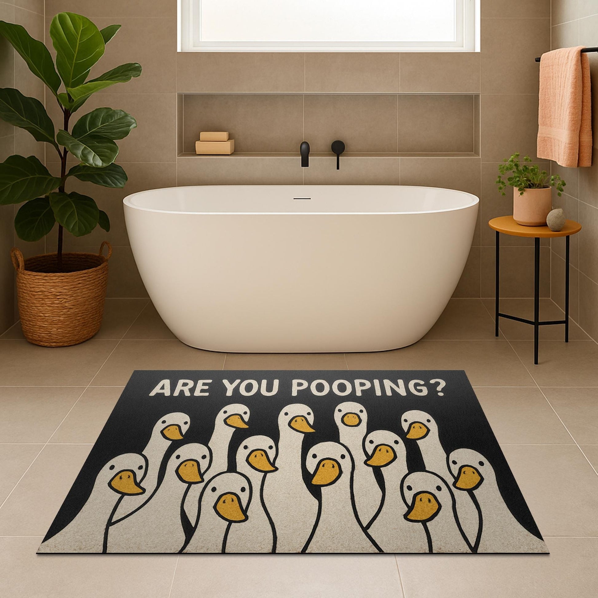 Funny Silly Goose Bath Mat, Funny Are You Pooping Rug, Duck Bathroom Decor, Humorous Toilet Mat, Cute Animal Floor Rug for Gift