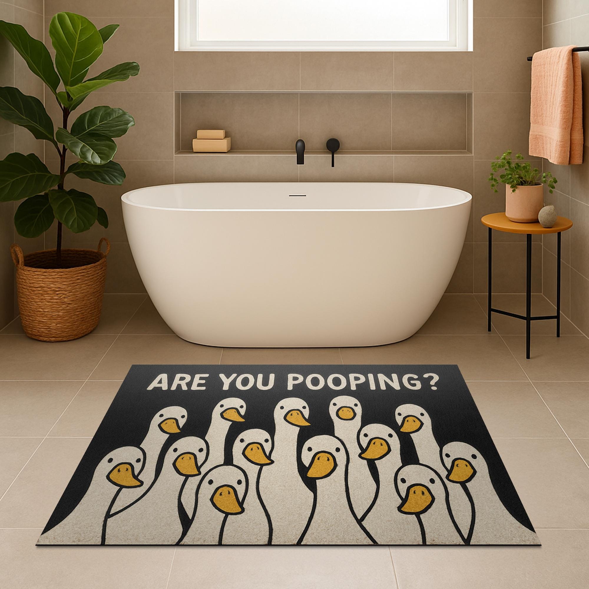 Funny Silly Goose Bath Mat, Funny Are You Pooping Rug, Duck Bathroom Decor, Humorous Toilet Mat, Cute Animal Floor Rug for Gift