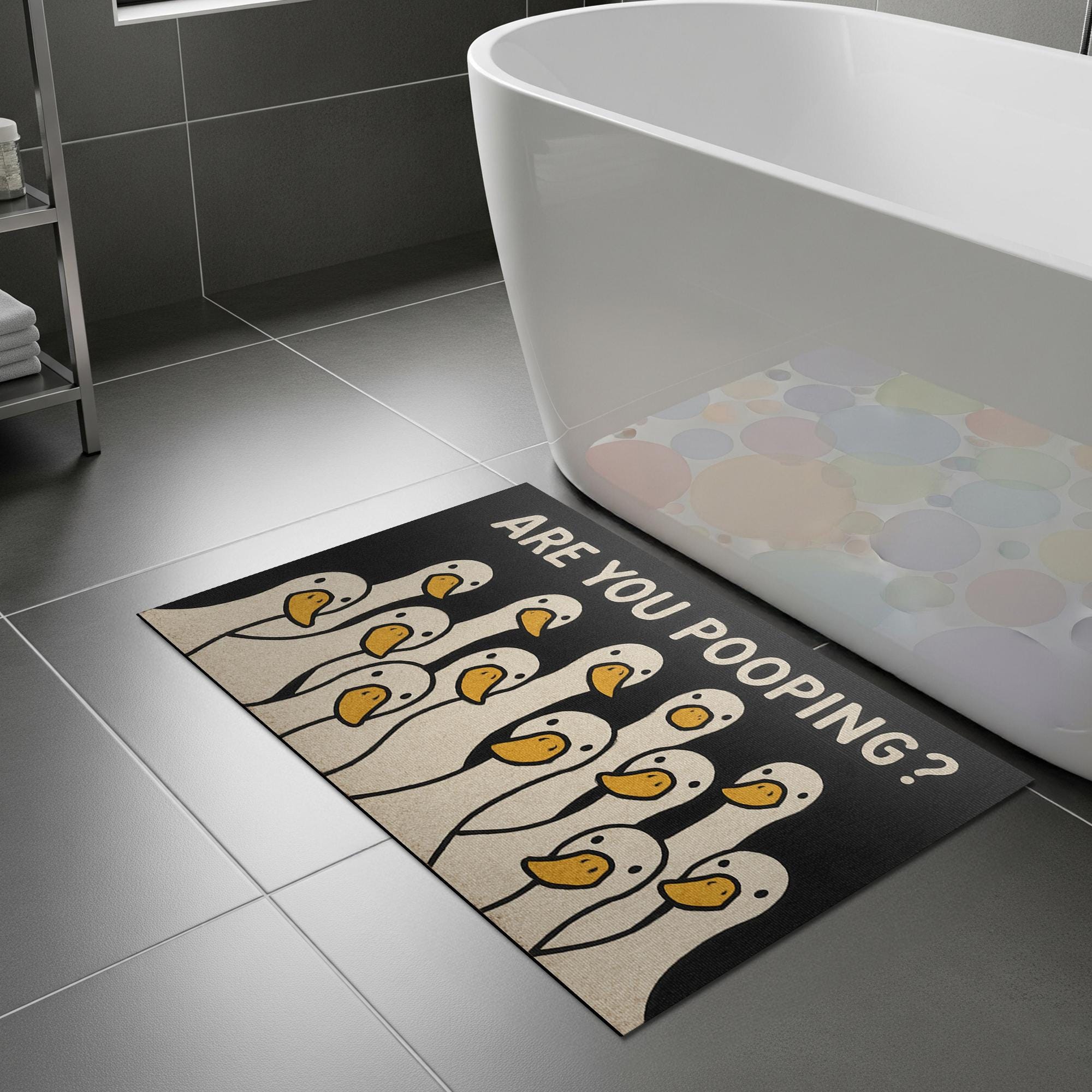 Funny Silly Goose Bath Mat, Funny Are You Pooping Rug, Duck Bathroom Decor, Humorous Toilet Mat, Cute Animal Floor Rug for Gift