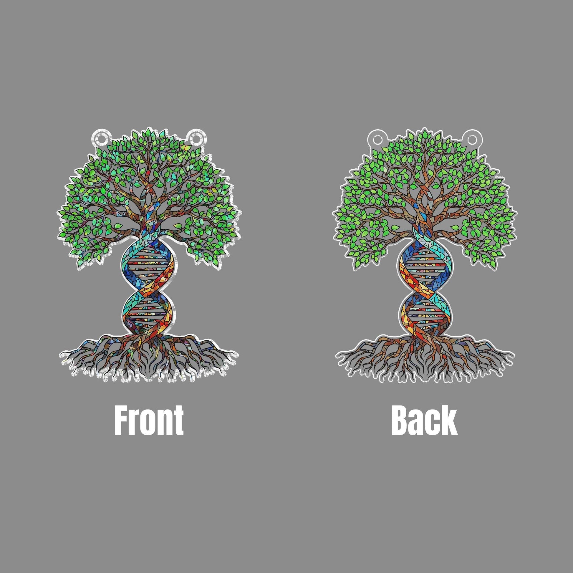 DNA Tree of Life Holographic Window Hanging | Faux Stained Glass Suncatcher | Ancestry Decor | Science Gift | Spiritual Nature Art