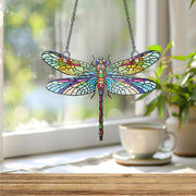 Dragonfly Window Hanging | Faux Stained Glass Suncatcher | Nature Inspired Insect Decor | Boho Garden Gift