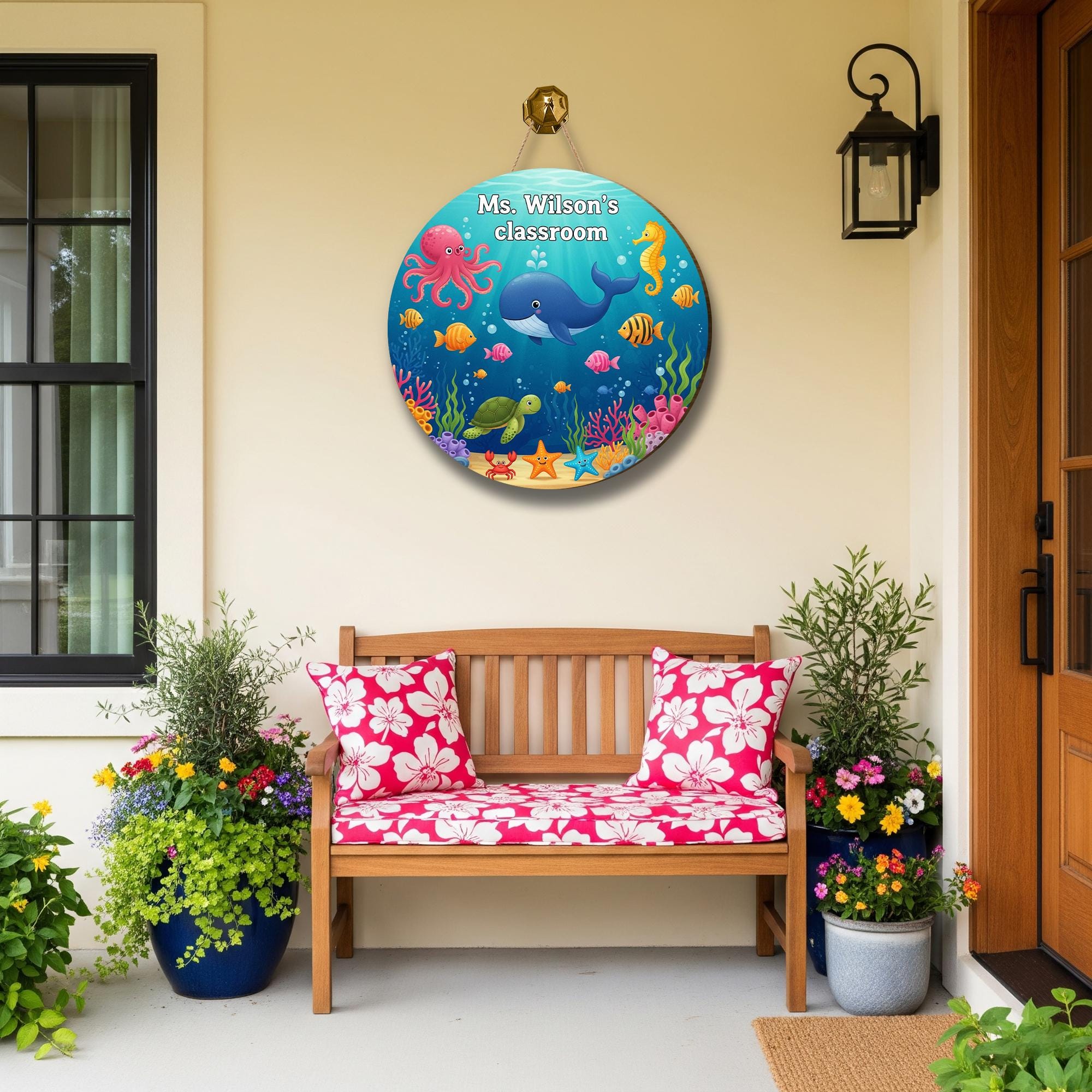 Personalized Under the Sea Classroom Sign – Ocean Theme Teacher Door Decor with Whale, Octopus, Fish – Custom School Wall Sign