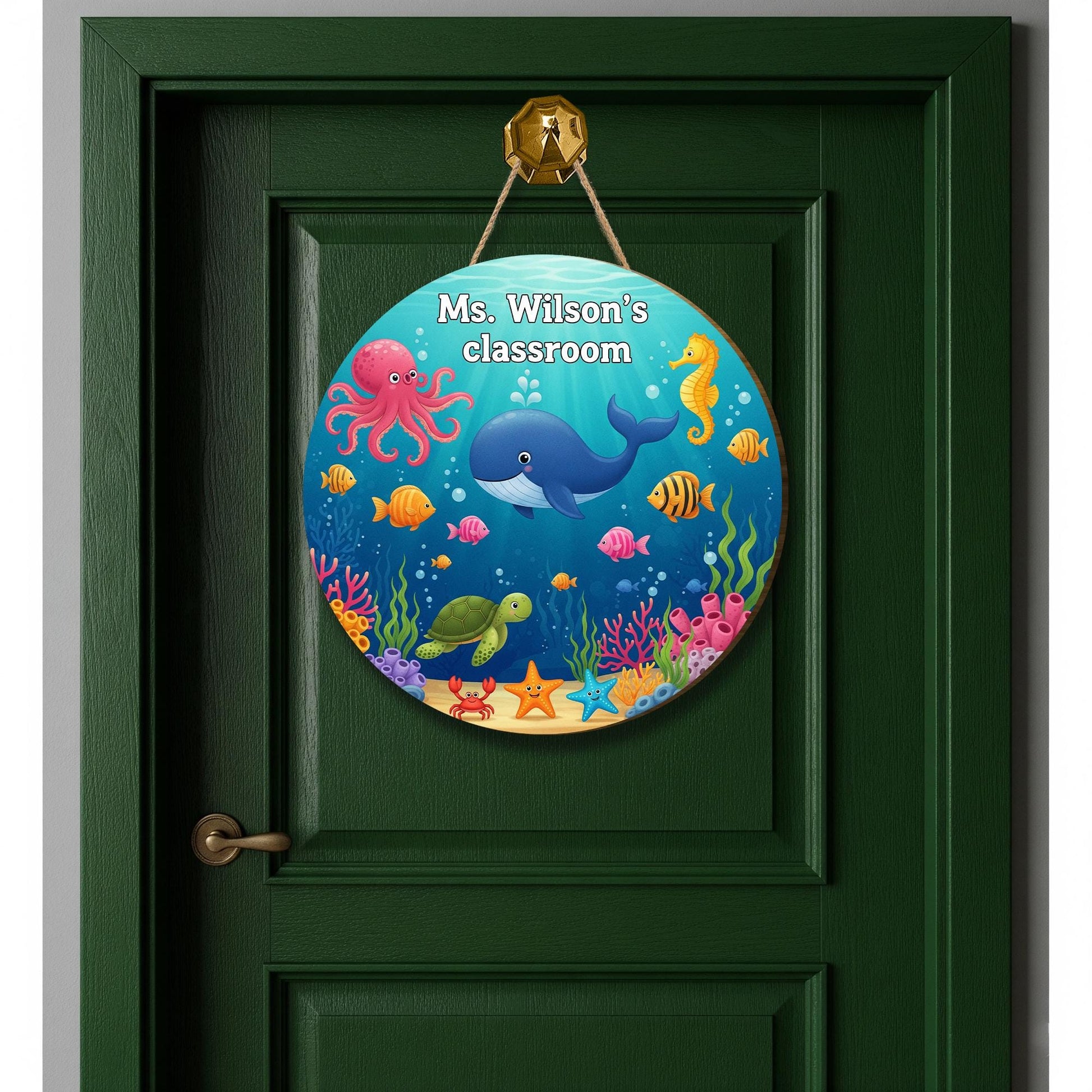 Personalized Under the Sea Classroom Sign – Ocean Theme Teacher Door Decor with Whale, Octopus, Fish – Custom School Wall Sign