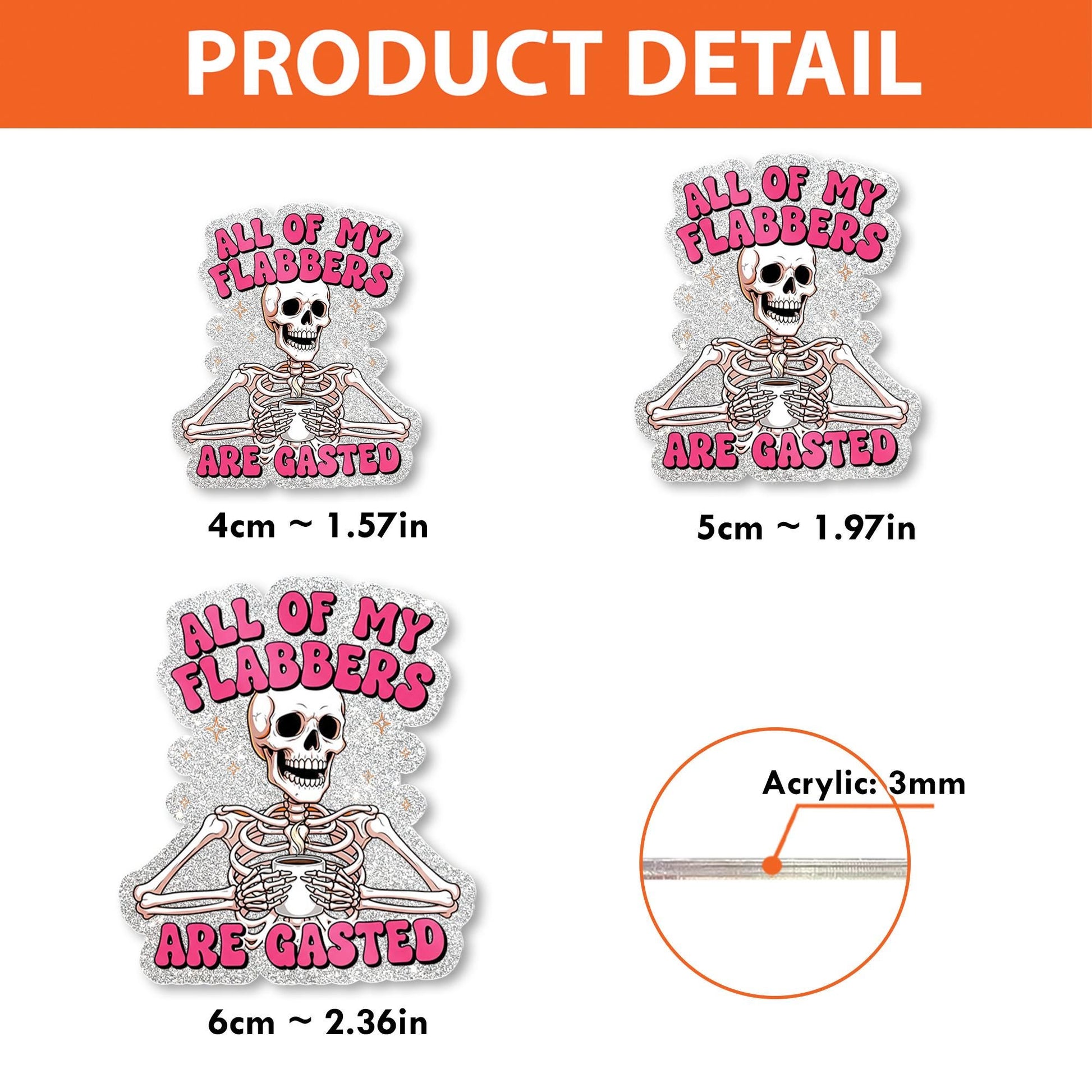 Funny Skeleton Badge Reel – "All of My Flabbers Are Gasted" Glitter ID Holder – Humorous Halloween Gift for Nurses, Teachers, Staff, Worker