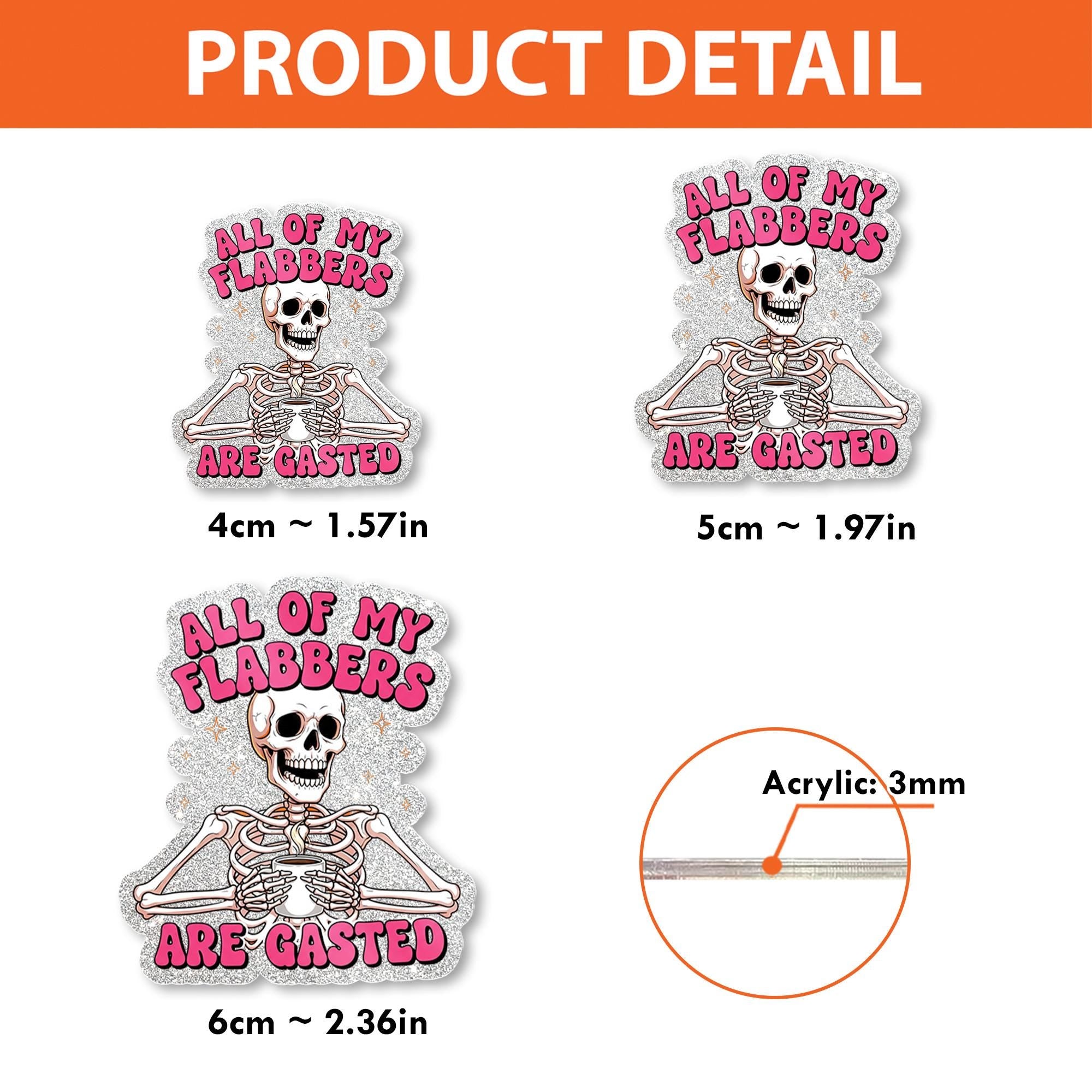 Funny Skeleton Badge Reel – "All of My Flabbers Are Gasted" Glitter ID Holder – Humorous Halloween Gift for Nurses, Teachers, Staff, Worker