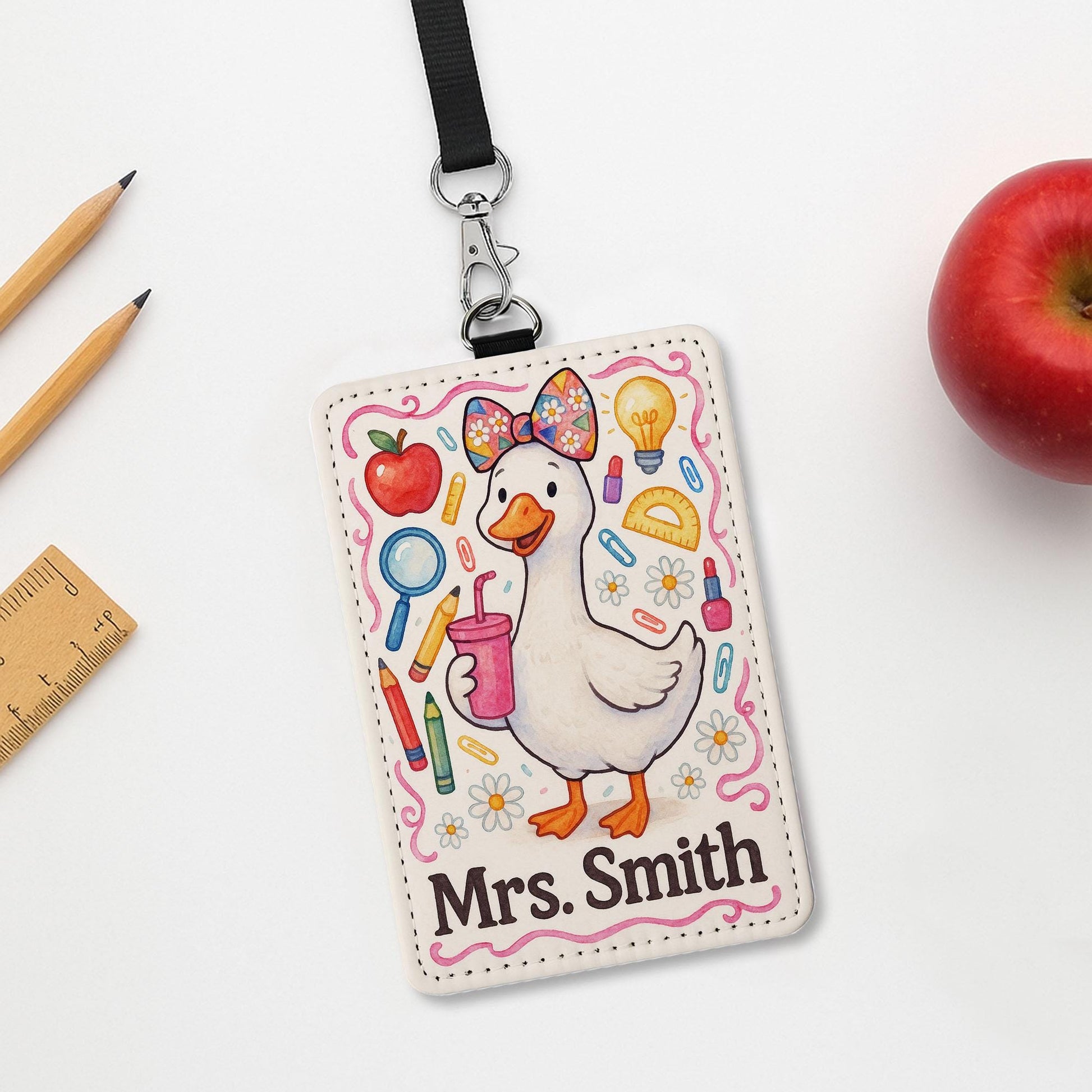 Teacher Duck Badge Reel, Cute Duck ID Holder for Women, Personalized Name Tag, Funny Teacher Gift, Custom Lanyard with Clip